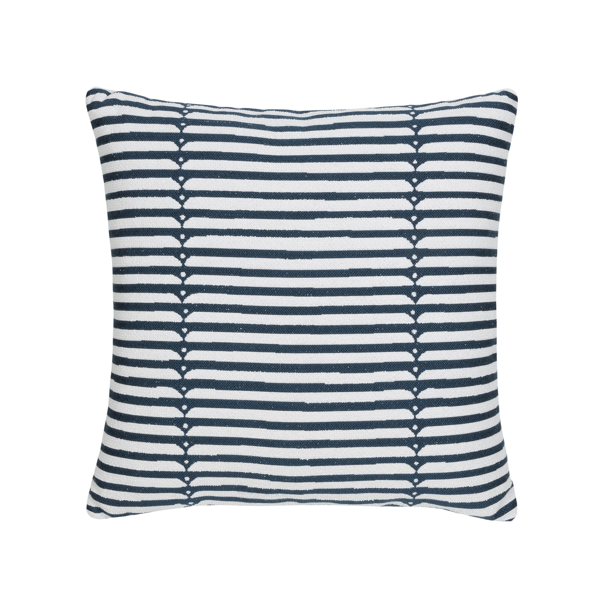 Pillow made from Sophisticated stripe in deep denim on ivory boucle ground outdoor safe woven fabric