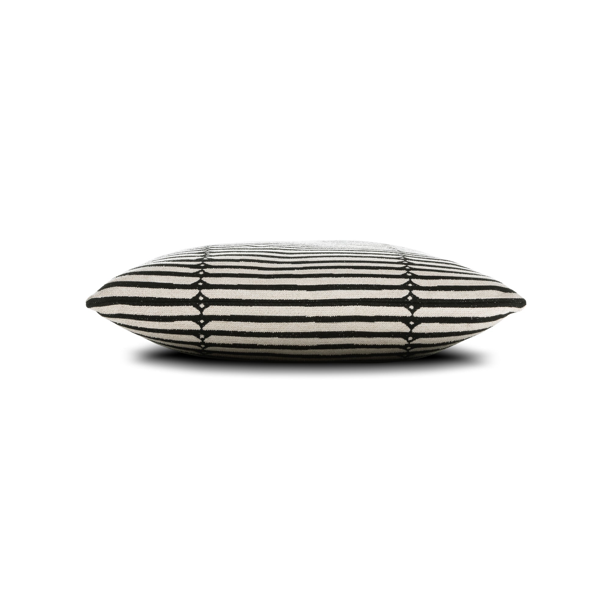 Side image of Black and ivory striped pillow square size for modern indoor and outdoor decor