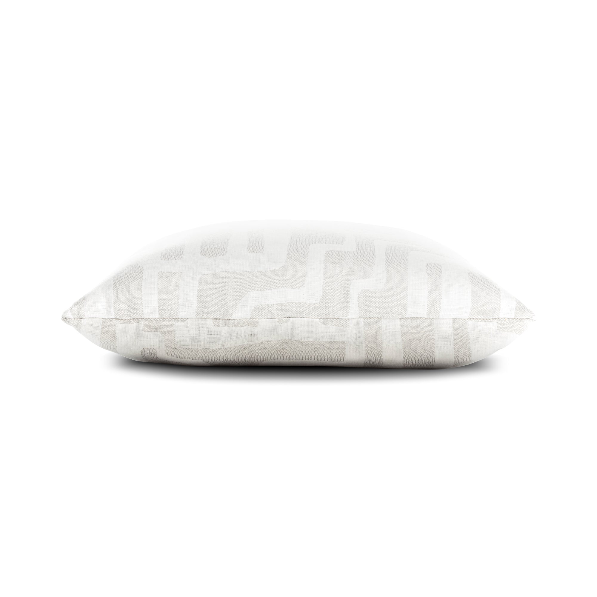 Side image of White abstract patterned outdoor pillow in square size for sophisticated indoor and outdoor decor
