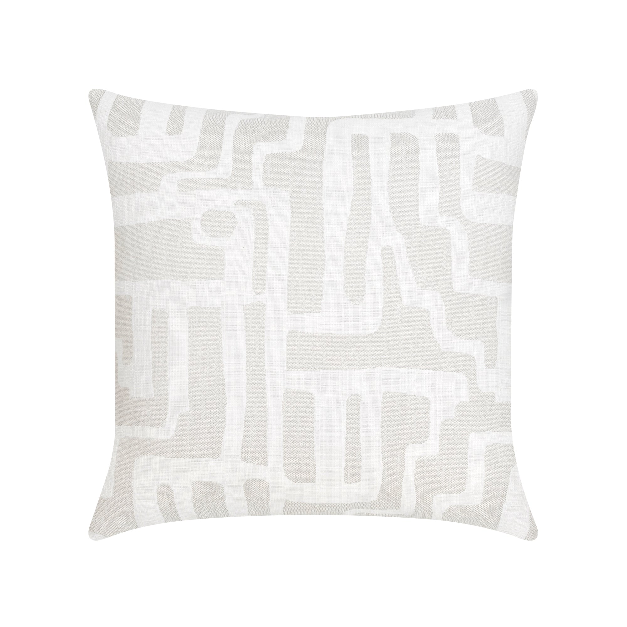 White abstract patterned outdoor pillow square size for artistic indoor and outdoor decor by Elaine Smith