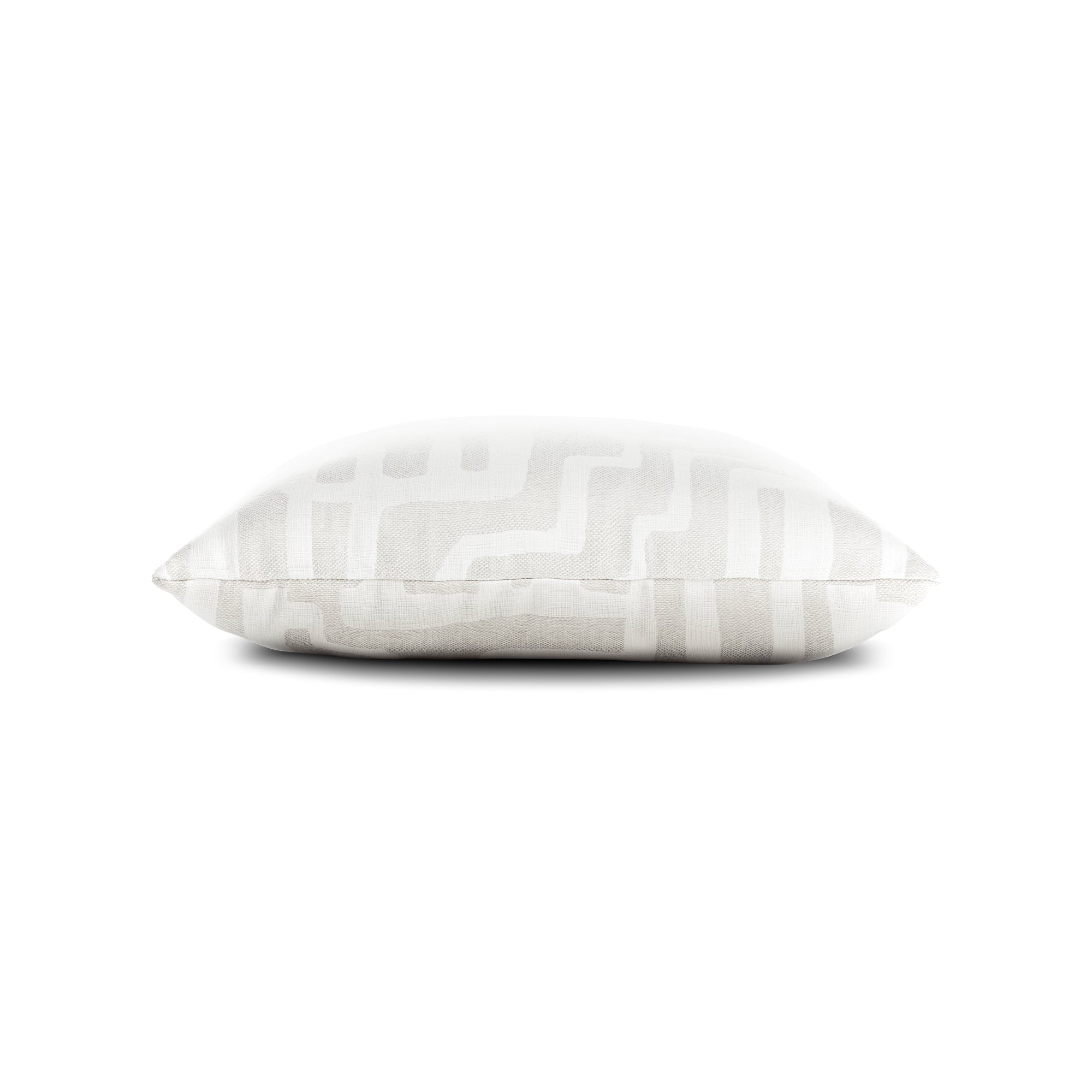 Side image of White abstract patterned outdoor pillow square size for artistic indoor and outdoor decor by Elaine Smith