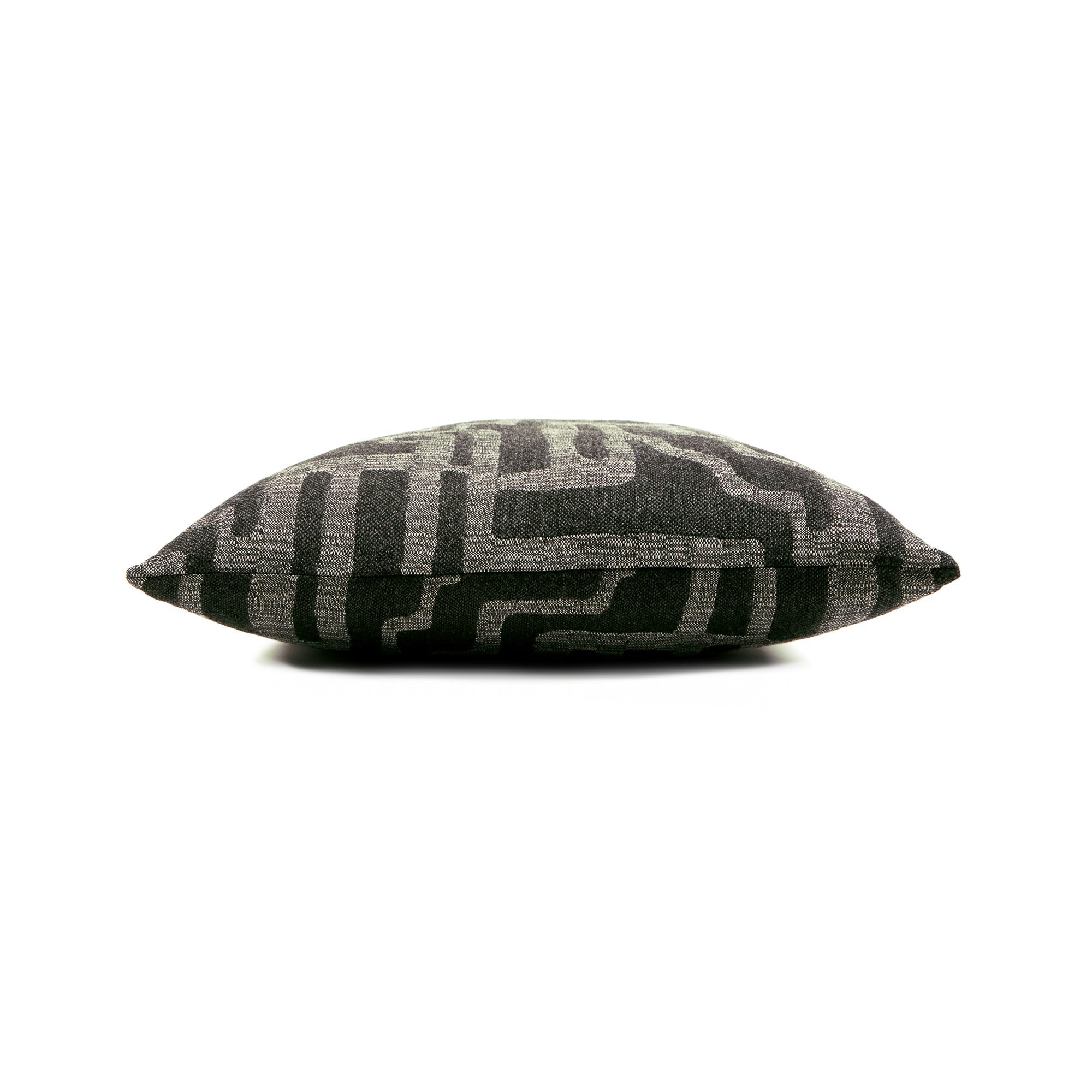 Side image of Charcoal geometric pillow square size for bold indoor and outdoor decor