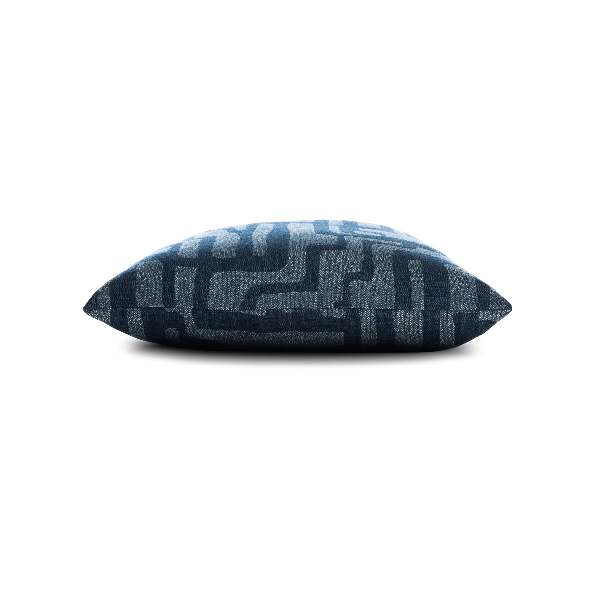 Side image of Blue geometric pillow square size for chic indoor and outdoor decor