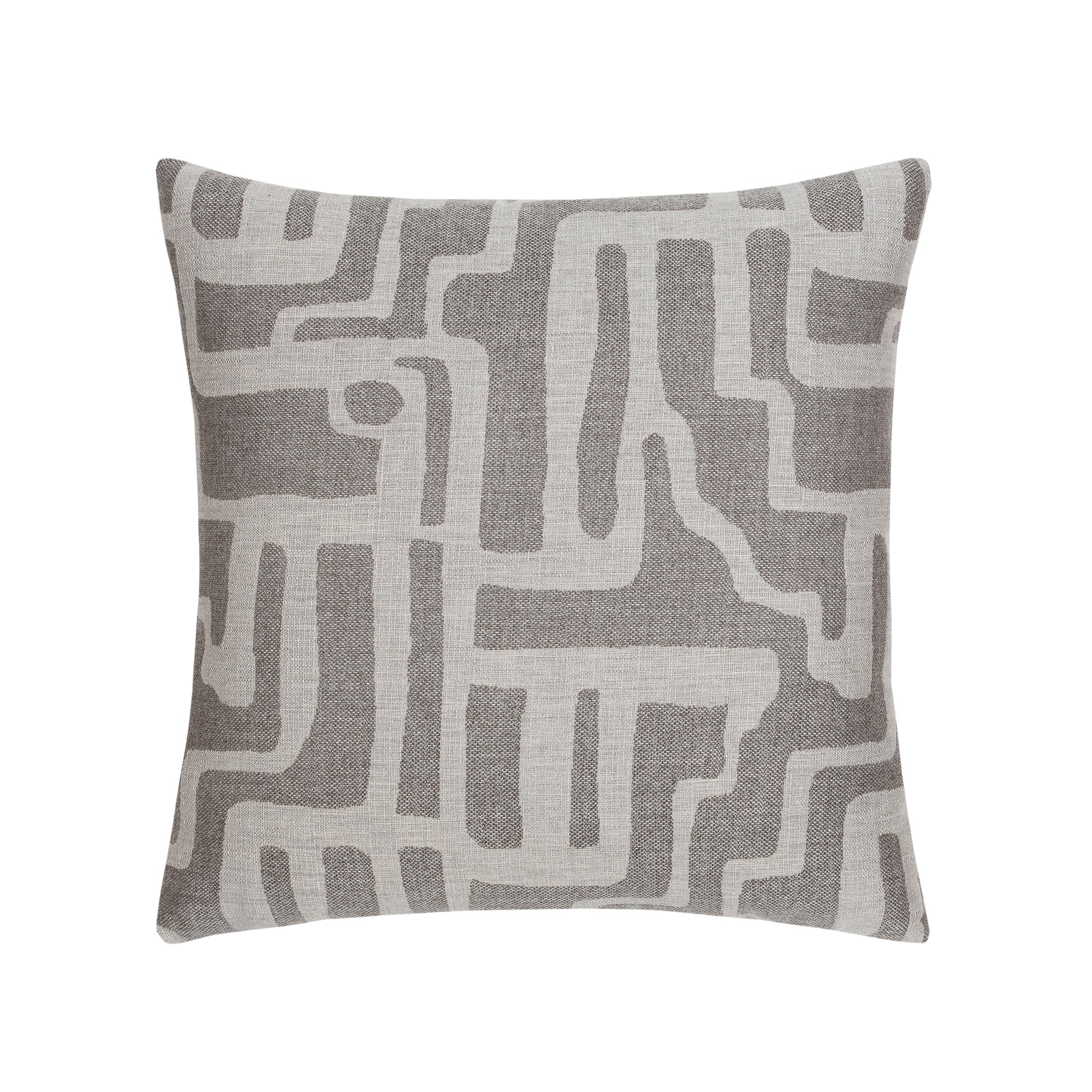 Pillow made from Pewter gray abstract linear outdoor safe woven fabric