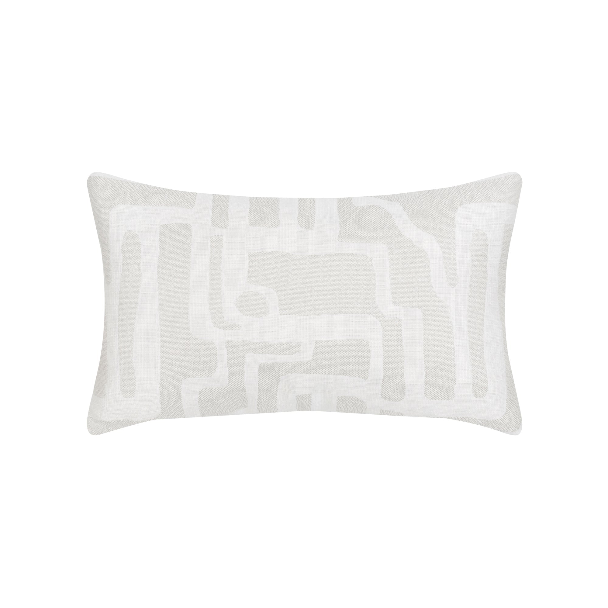 Back image of White abstract patterned outdoor pillow in lumbar size for artistic indoor and outdoor decor by Elaine Smith