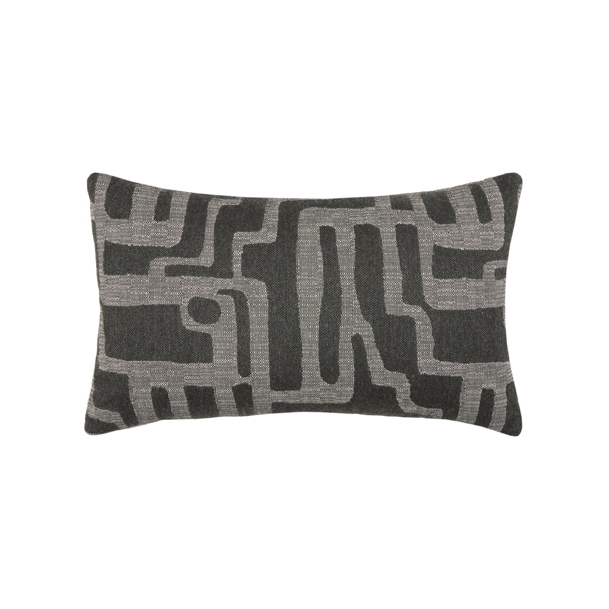 Back image of Charcoal geometric pillow lumbar size for stylish indoor and outdoor decor