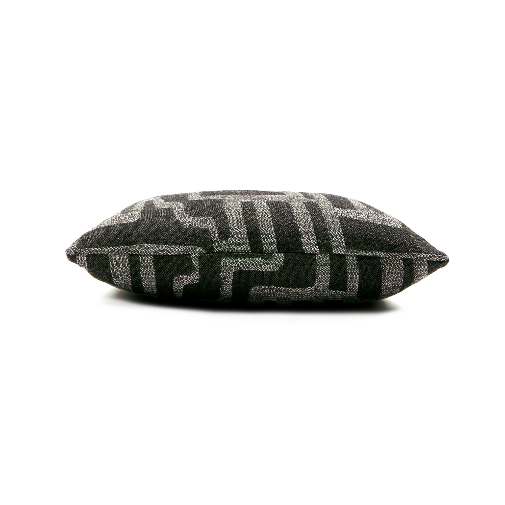 Side image of Charcoal geometric pillow lumbar size for stylish indoor and outdoor decor