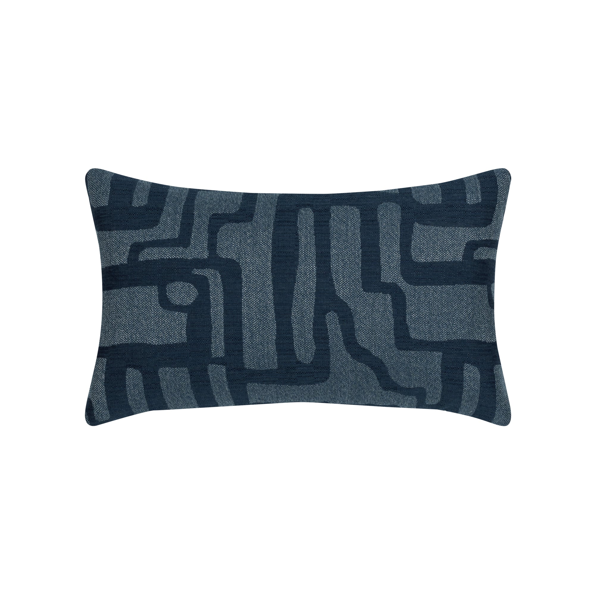 Back image of Navy geometric pillow lumbar size for sophisticated indoor and outdoor decor