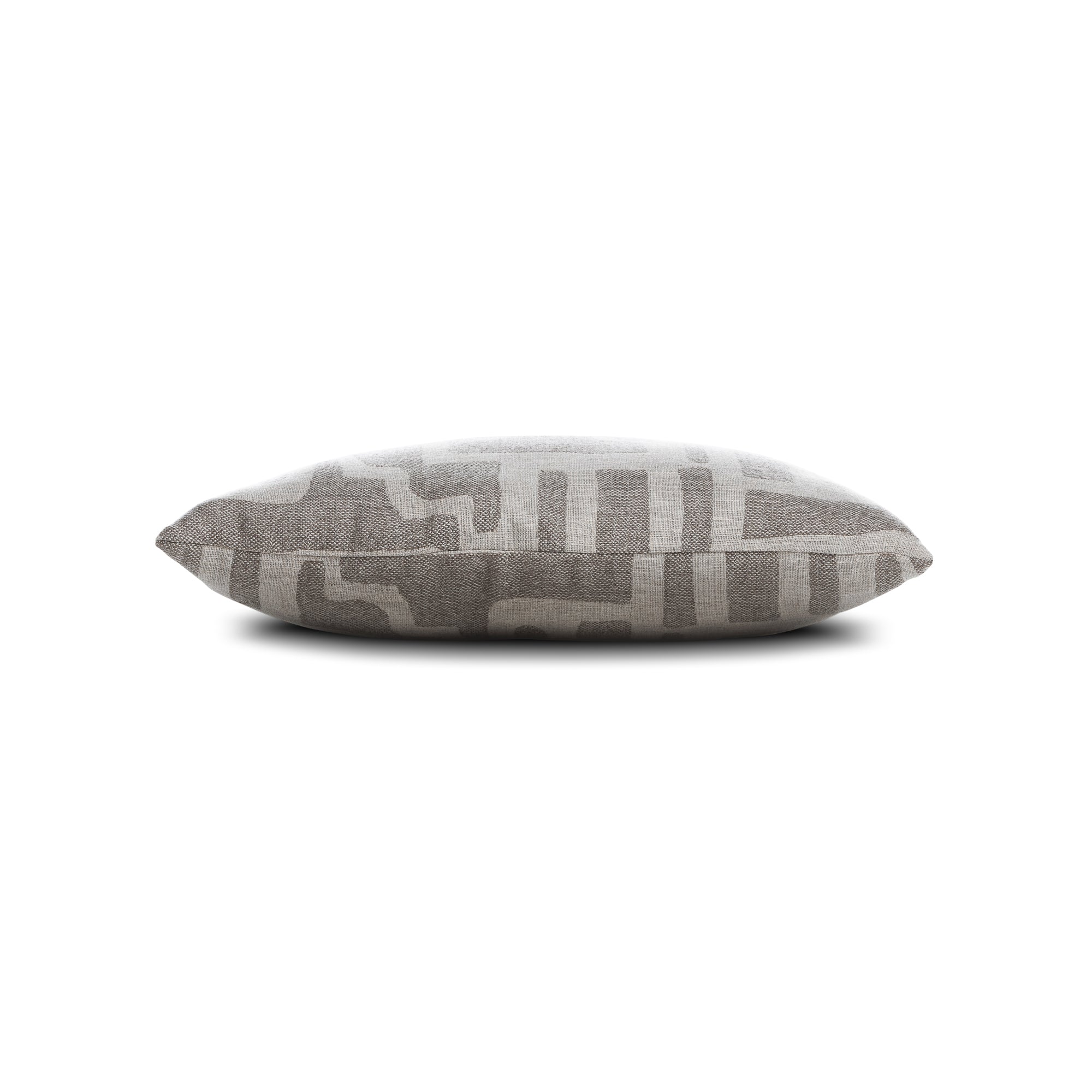 Side image of Gray geometric pillow lumbar size for timeless indoor and outdoor decor