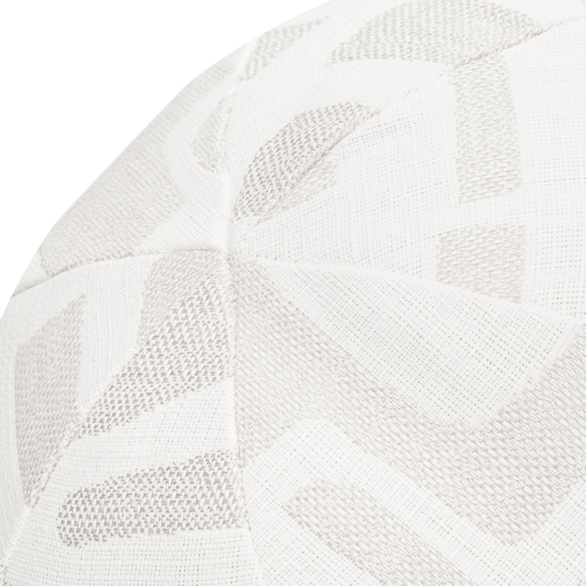 Detail image of Round white outdoor pillow with abstract pattern for classic indoor and outdoor decor