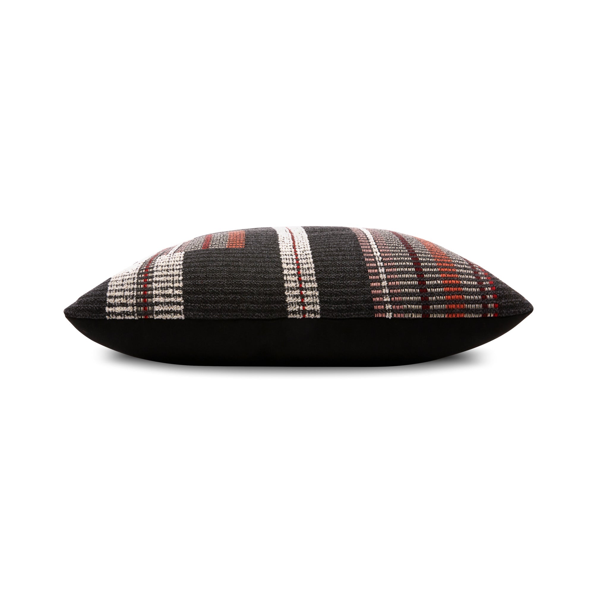 Side image of Charcoal gray striped pillow square size for timeless indoor and outdoor decor
