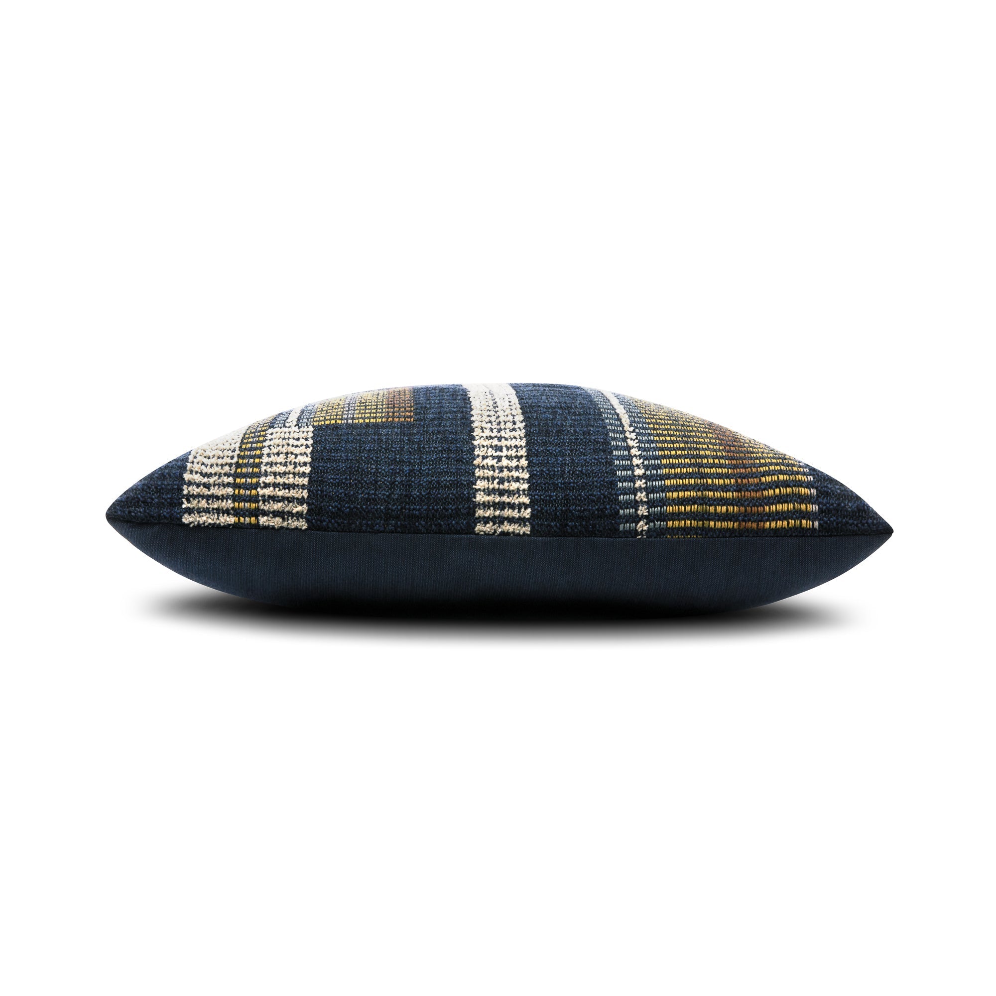 Side image of Blue striped pillow square size for transitional indoor and outdoor decor