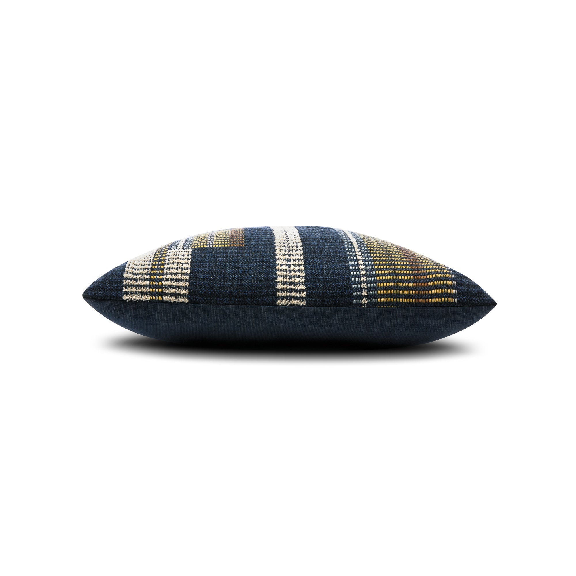 Side image of Blue striped pillow square size for chic indoor and outdoor decor by Elaine Smith