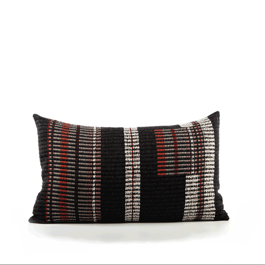 360 video of Charcoal gray striped pillow lumbar size for earthy indoor and outdoor decor