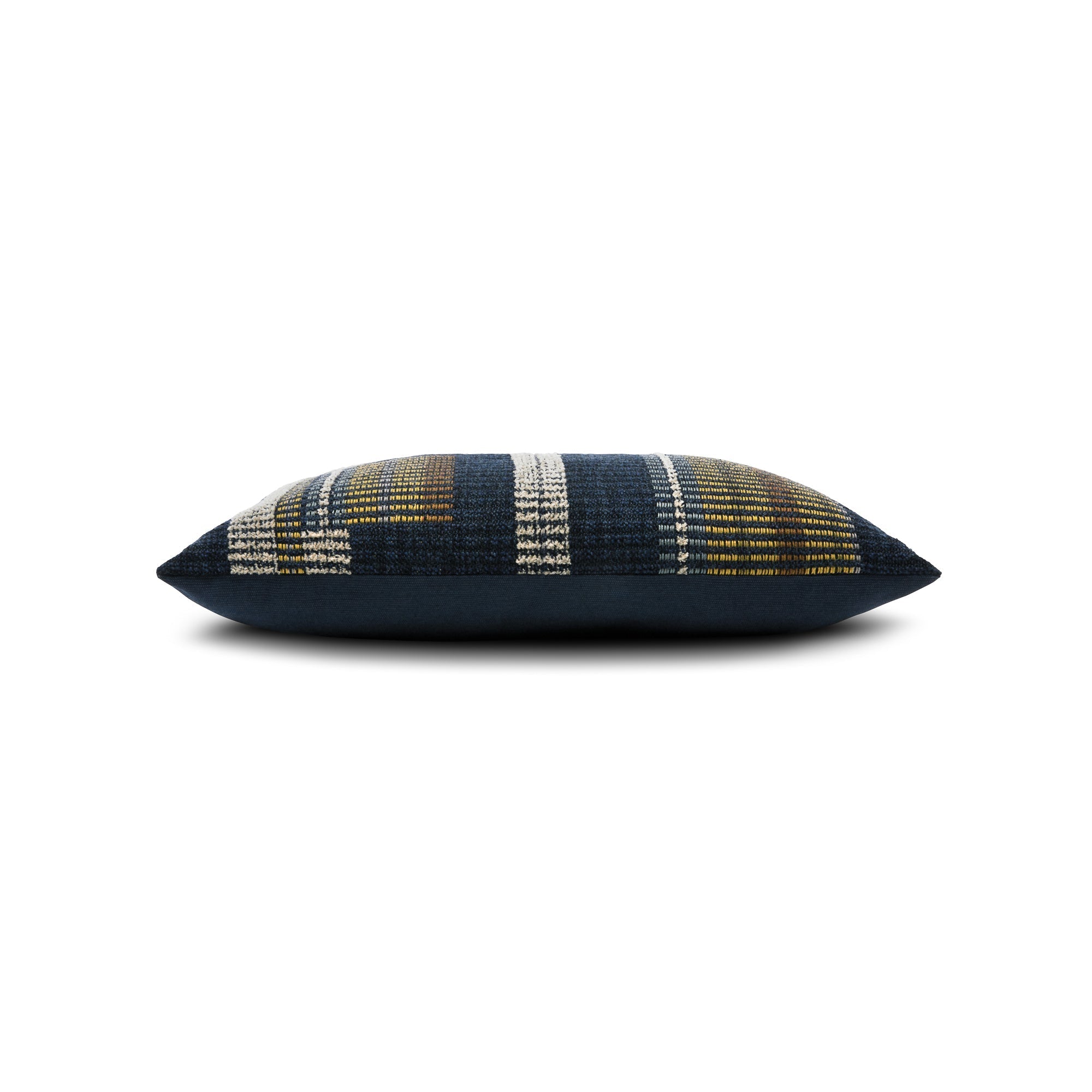 Side image of Blue striped pillow lumbar size for modern indoor and outdoor decor