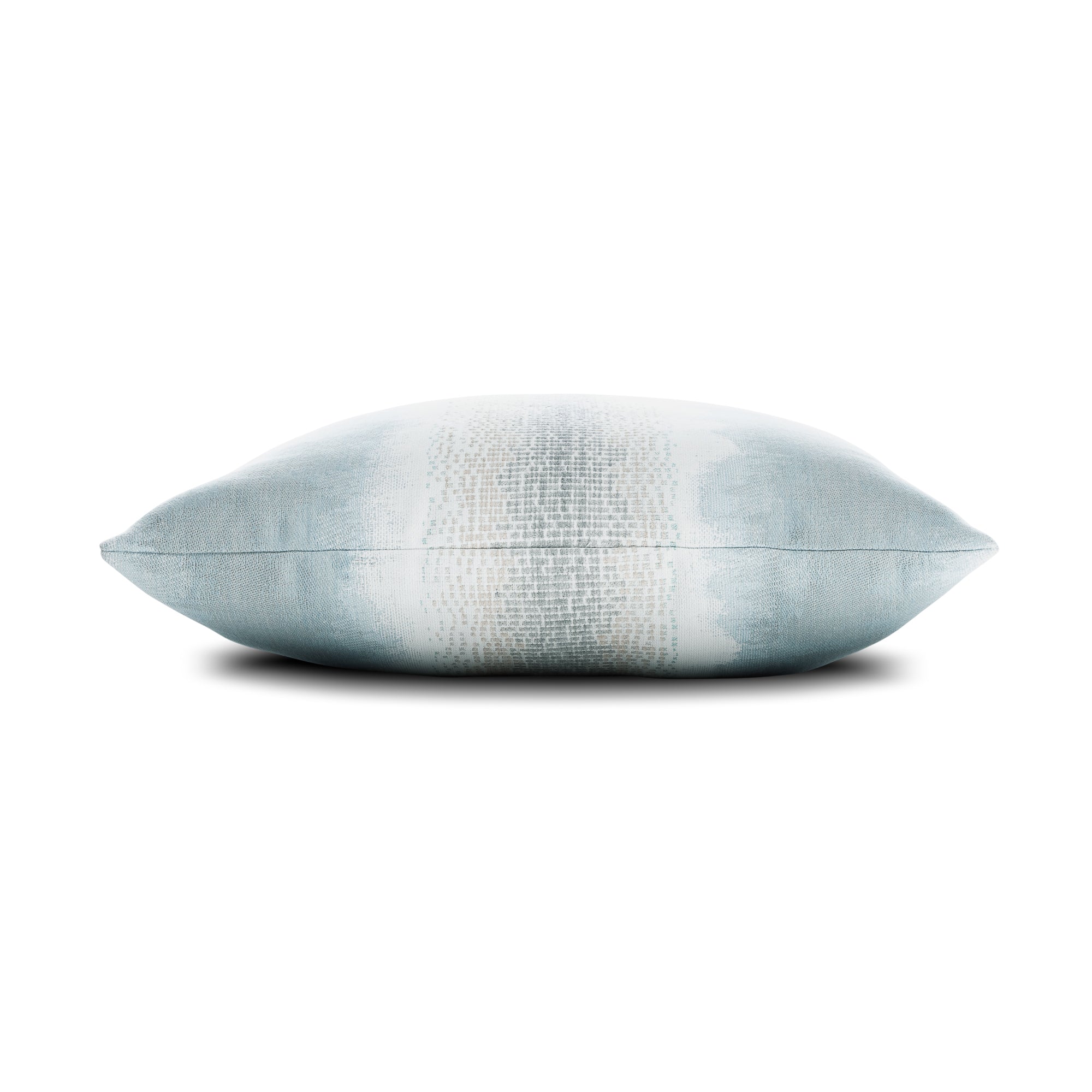 Side image of Light blue ombre pillow with chenille center band square size for stylish indoor and outdoor decor