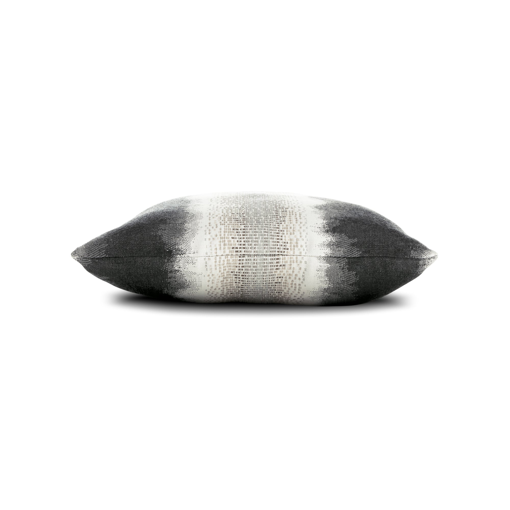 Side image of Charcoal and Gray ombre pillow with chenille center band square size for modern indoor and outdoor decor