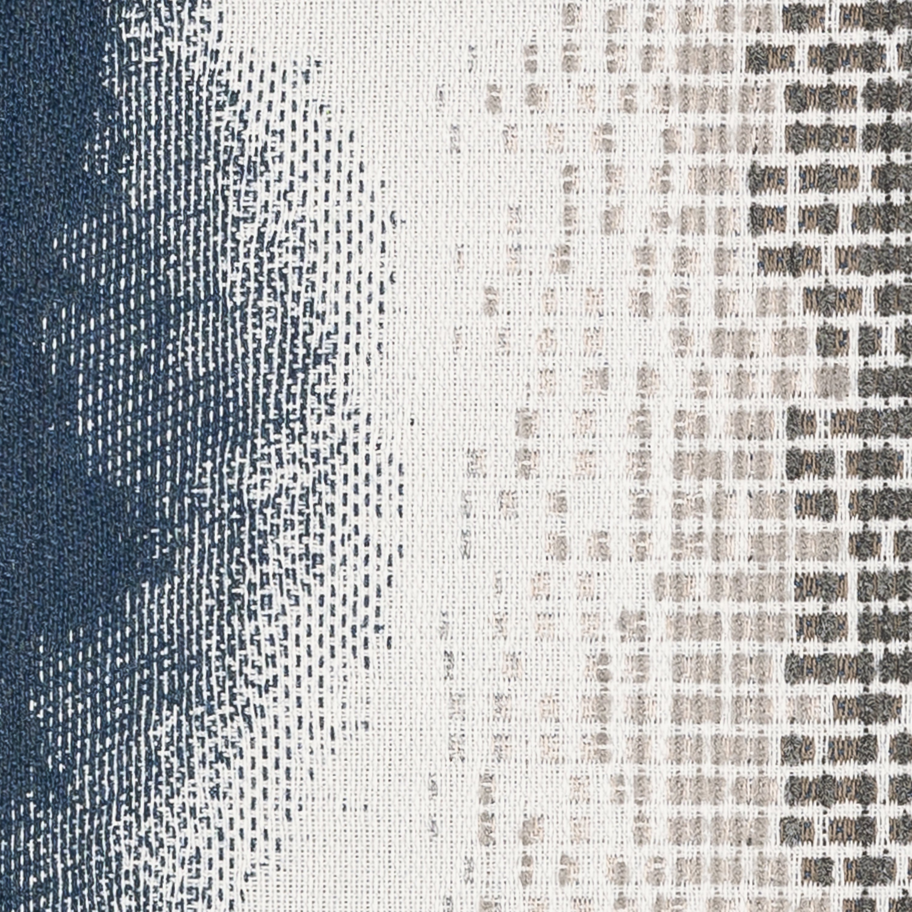 Detail image of Blue ombre pillow with chenille center band square size for nautical indoor and outdoor decor by Elaine Smith