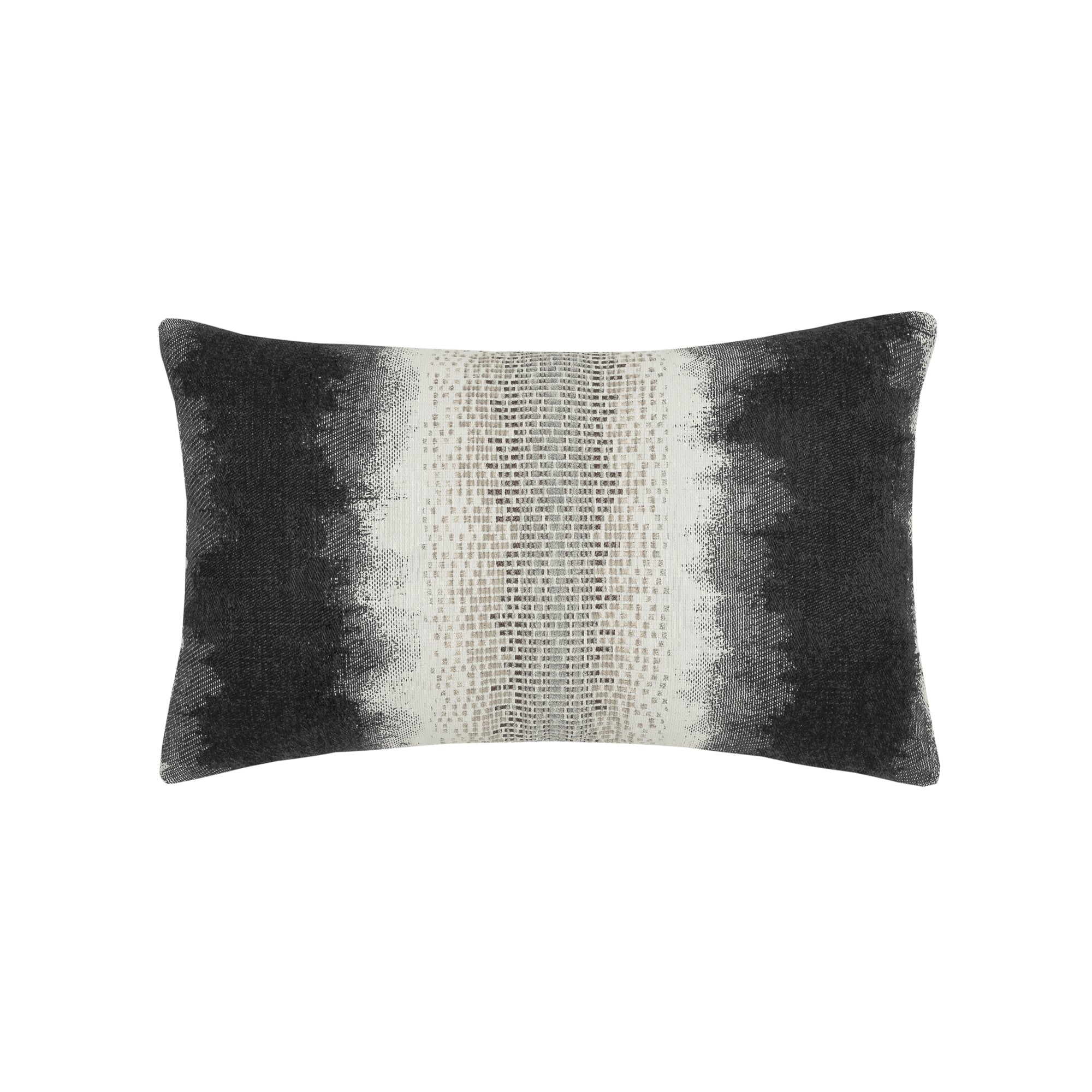 Charcoal and Gray ombre pillow with chenille center band lumbar size for elegant indoor and outdoor decor