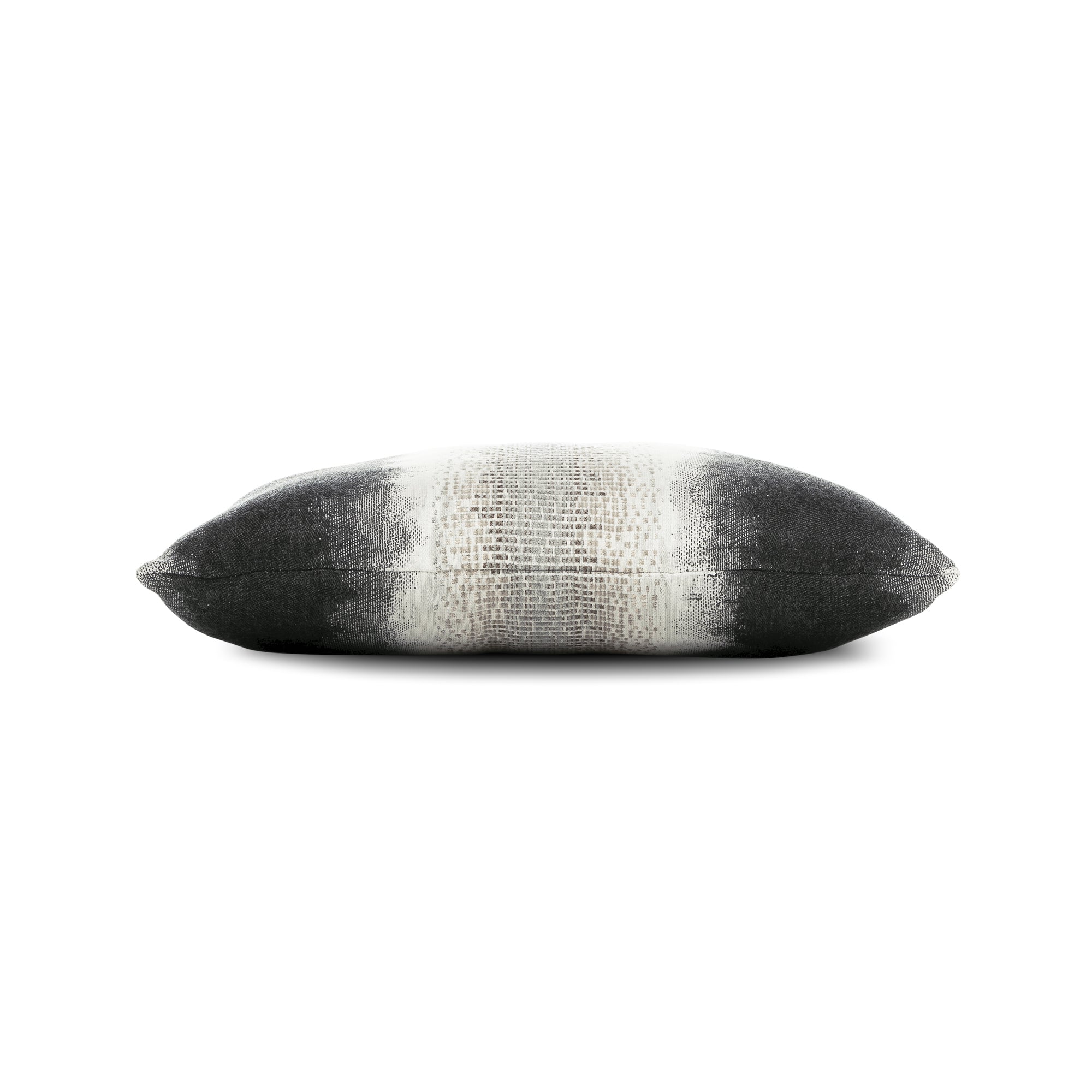 Side image of Charcoal and Gray ombre pillow with chenille center band lumbar size for elegant indoor and outdoor decor