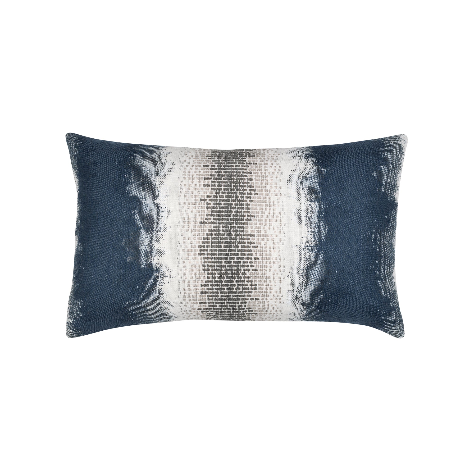 Blue ombre pillow with chenille center band lumbar size for coastal indoor and outdoor decor