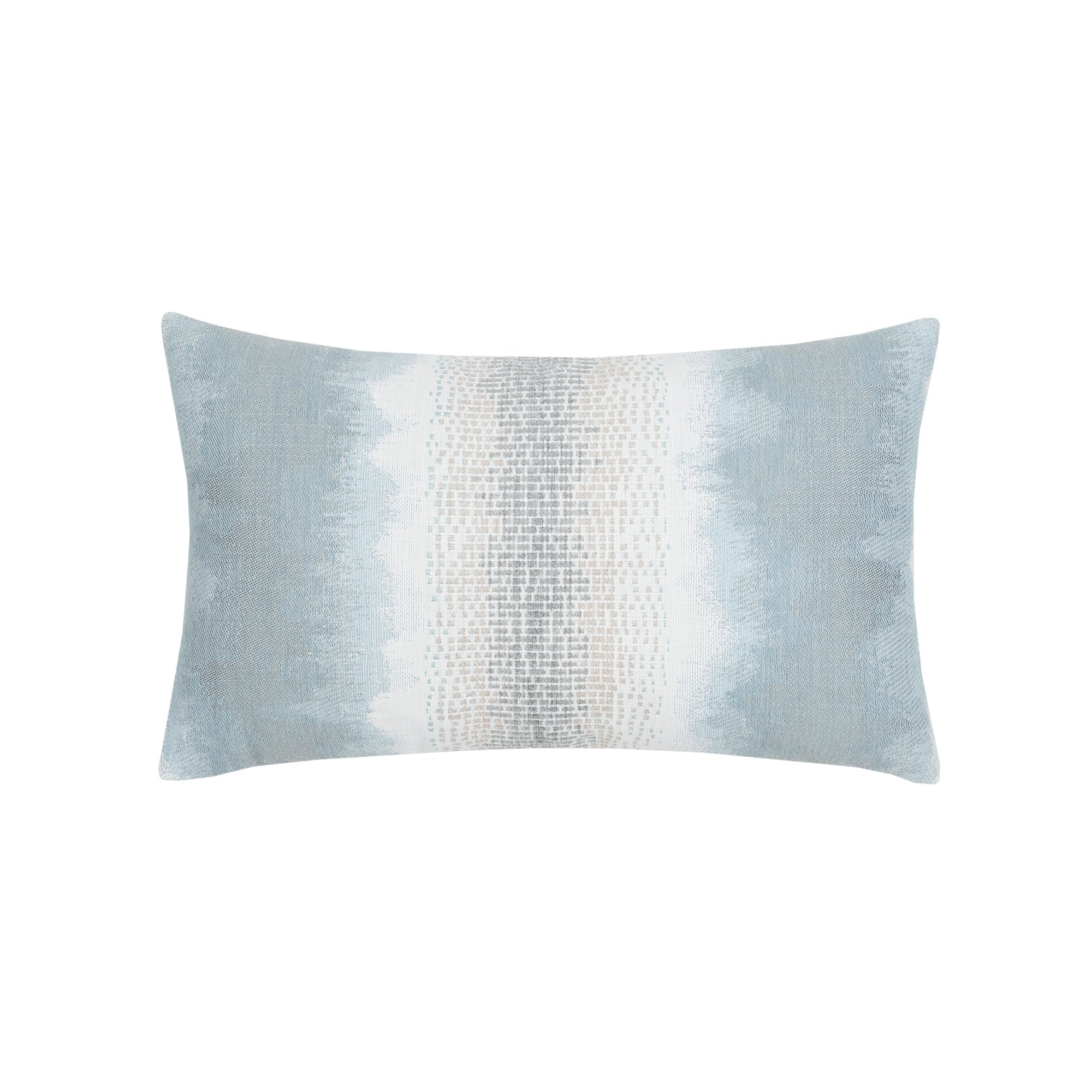 Light blue ombre pillow with chenille center band lumbar size for sophisticated indoor and outdoor decor