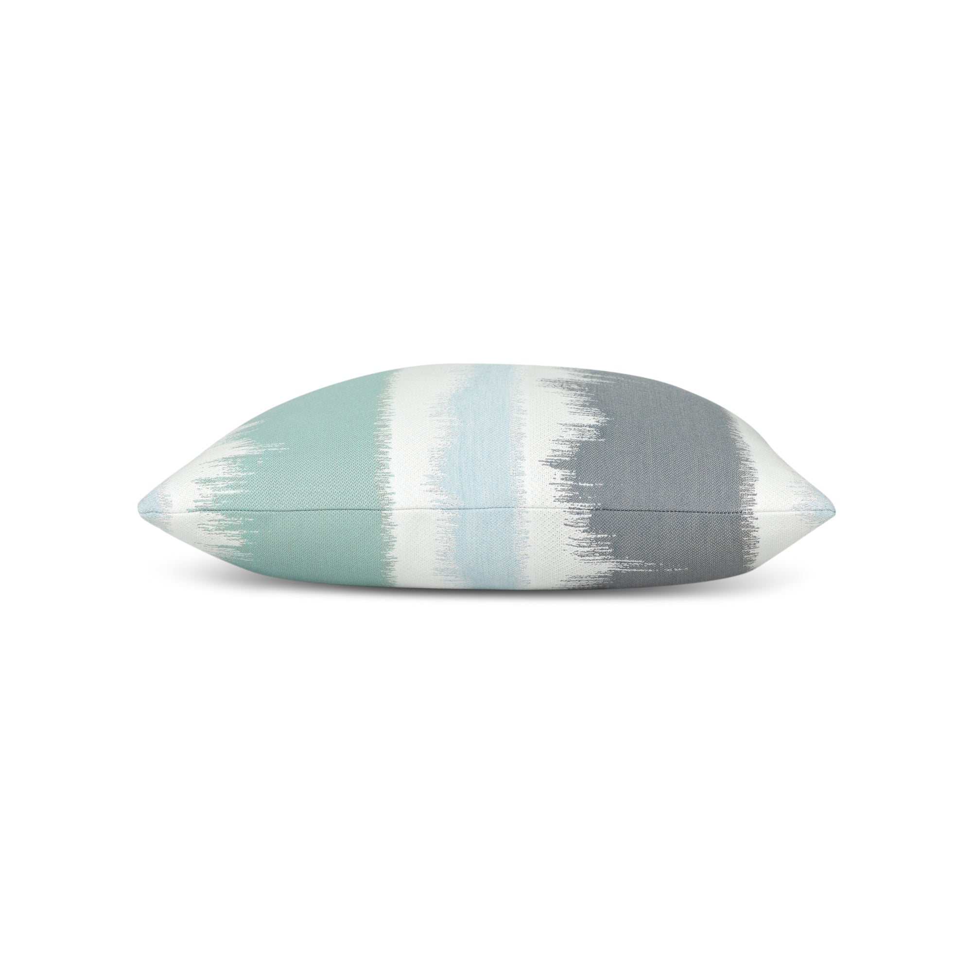 Side image of Surf green and blue ombre outdoor pillow square size for stylish indoor and outdoor decor by Elaine Smith