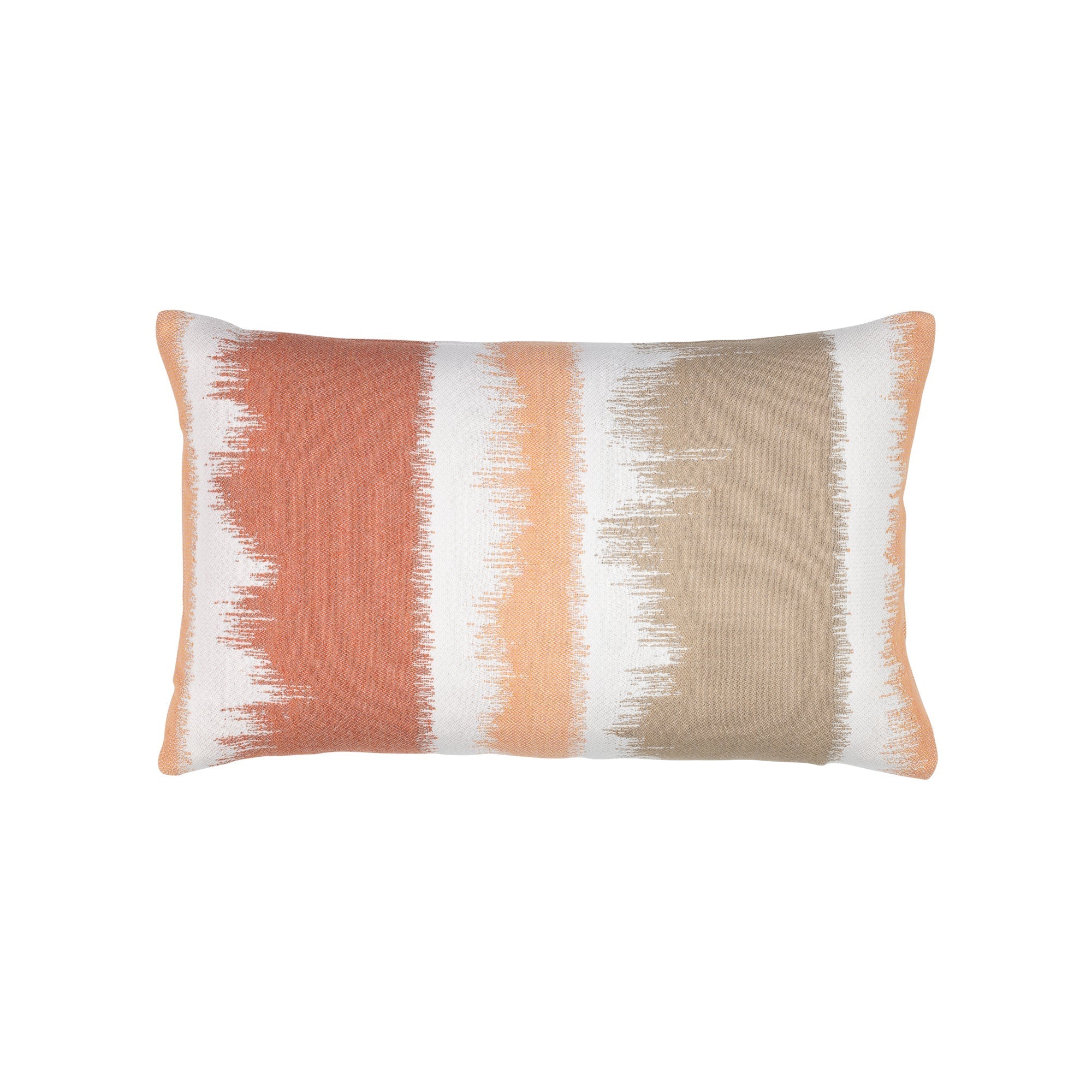 Back image of Clay and tan ombre outdoor pillow lumbar size for sophisticated indoor and outdoor decor