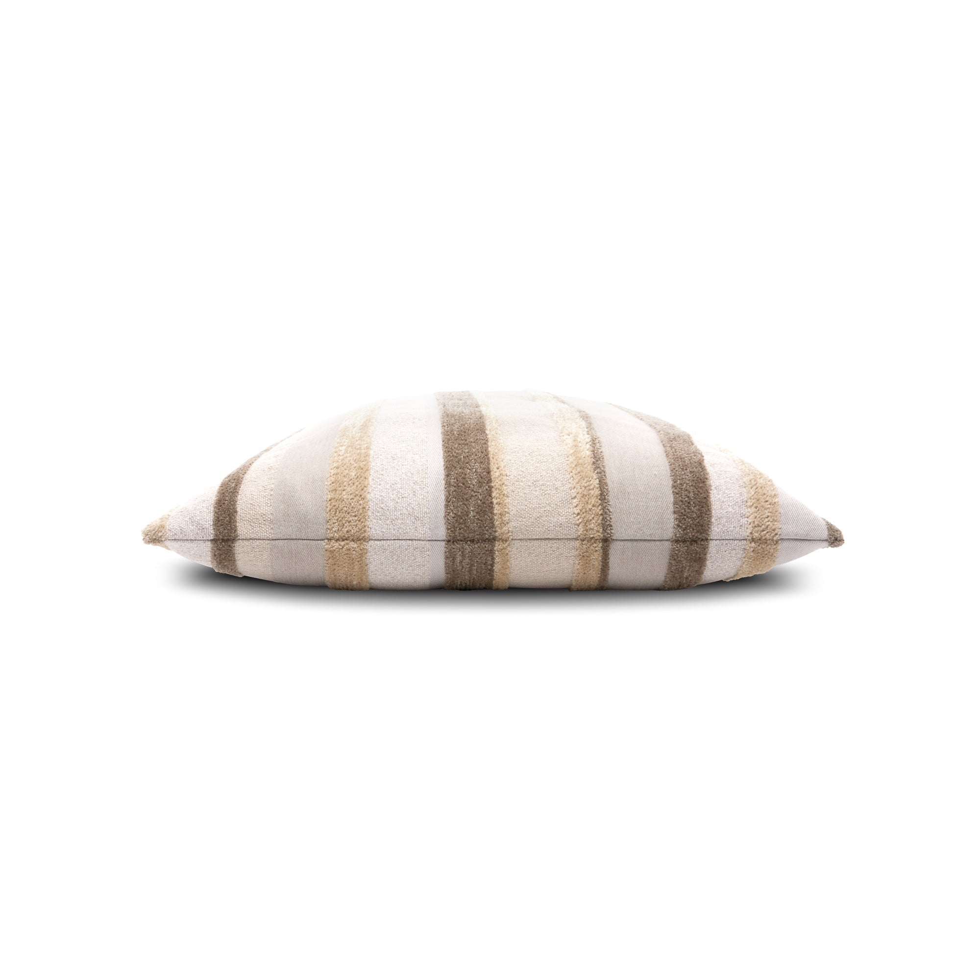 Side image of Beige striped outdoor pillow lumbar size for classic indoor and outdoor decor