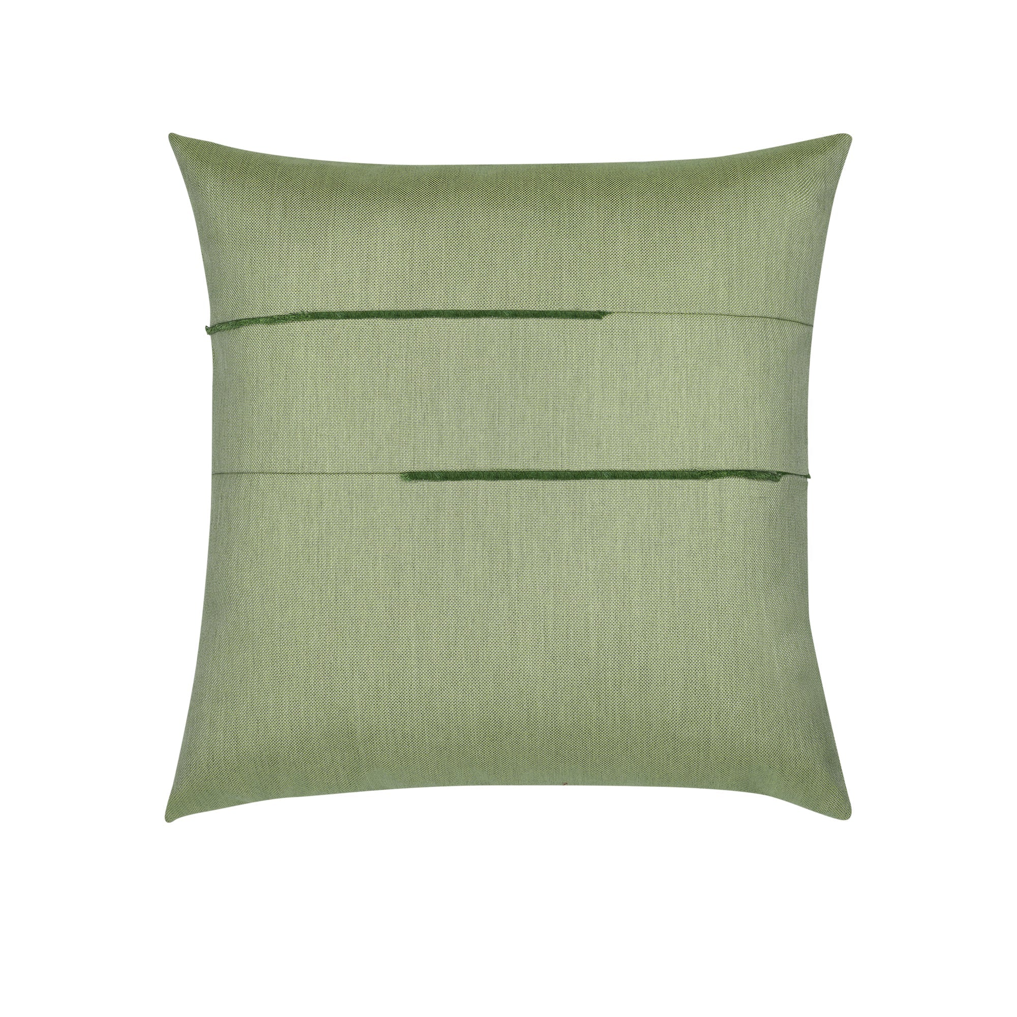 Meadow green pillow with micro fringe detailing on a white background
