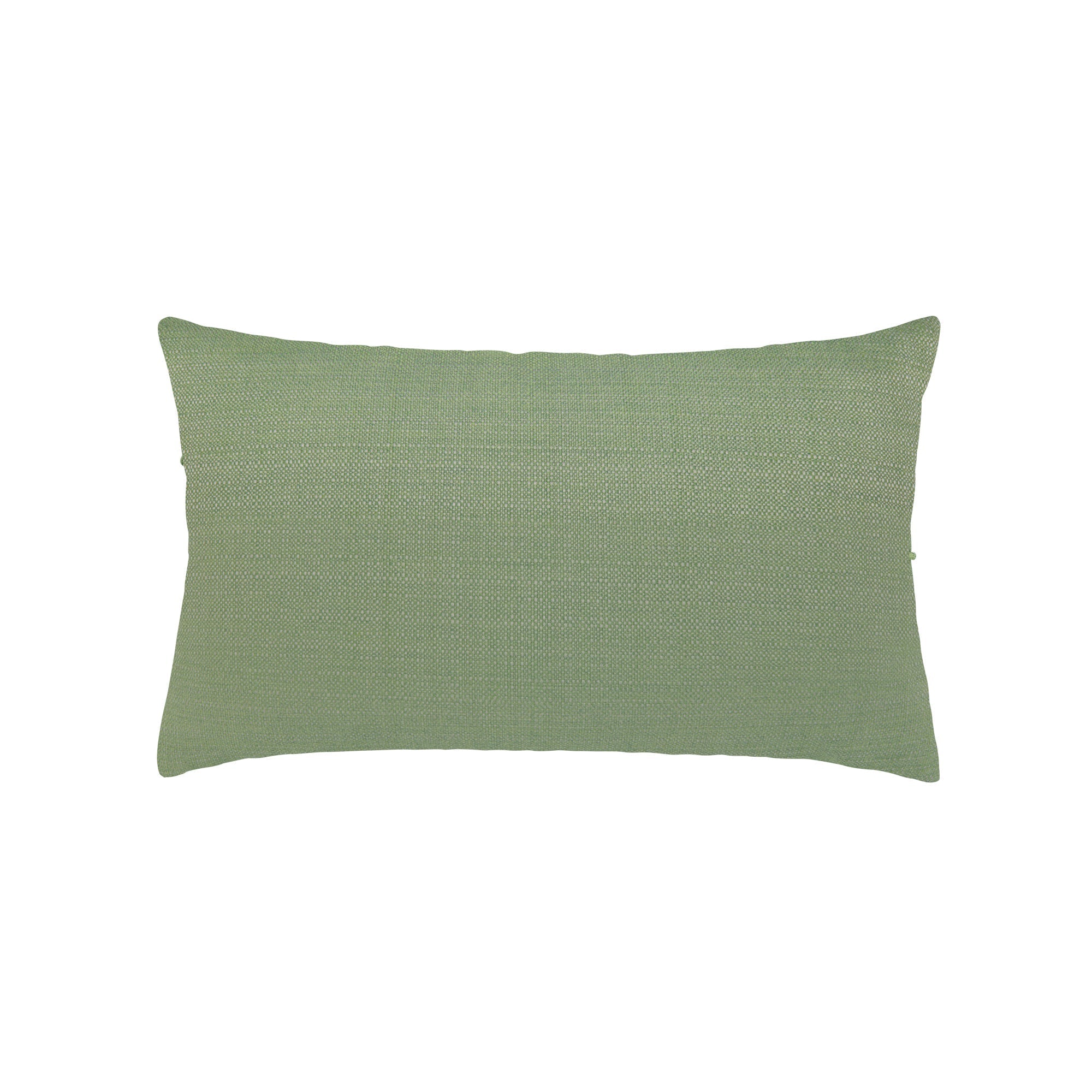 Back image of Green solid with micro fringe detailing outdoor pillow in lumbar size for earthy indoor and outdoor decor