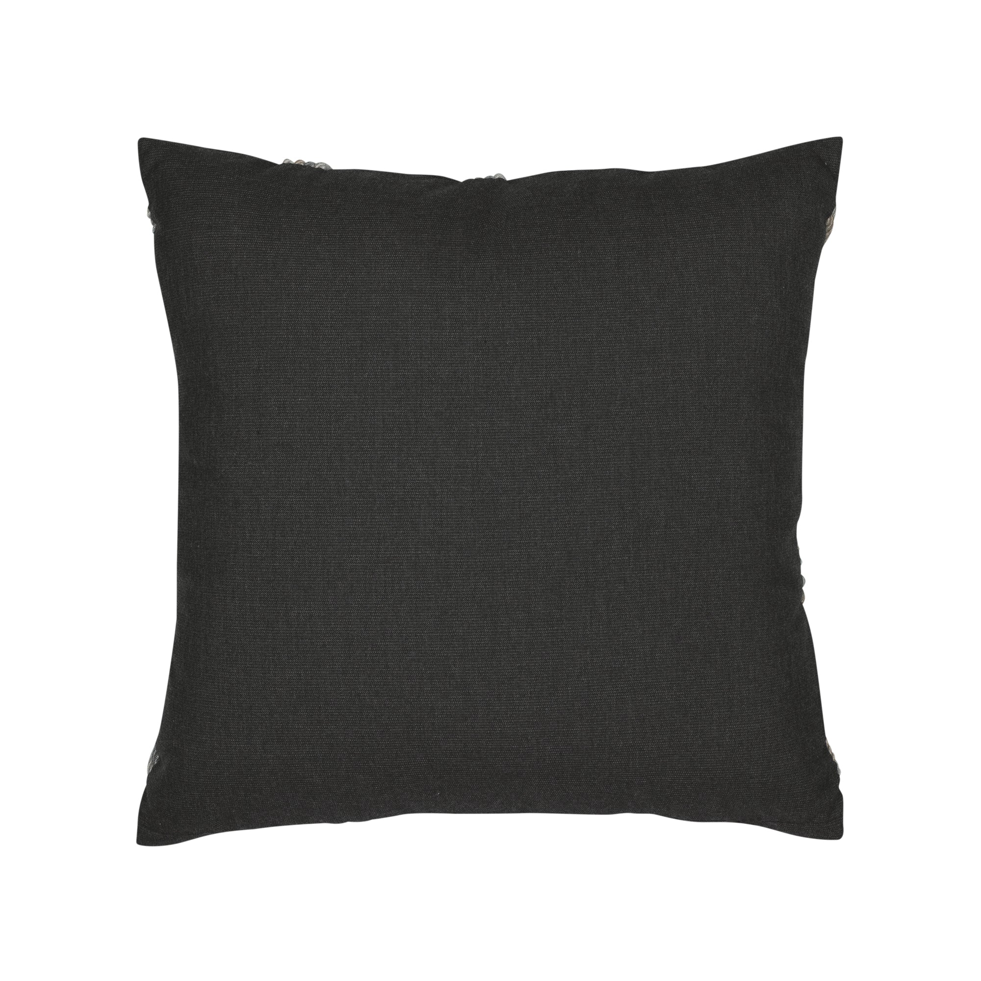 Back image of Black outdoor pillow with diamond stitch pattern, lumbar size for elegant outdoor seating