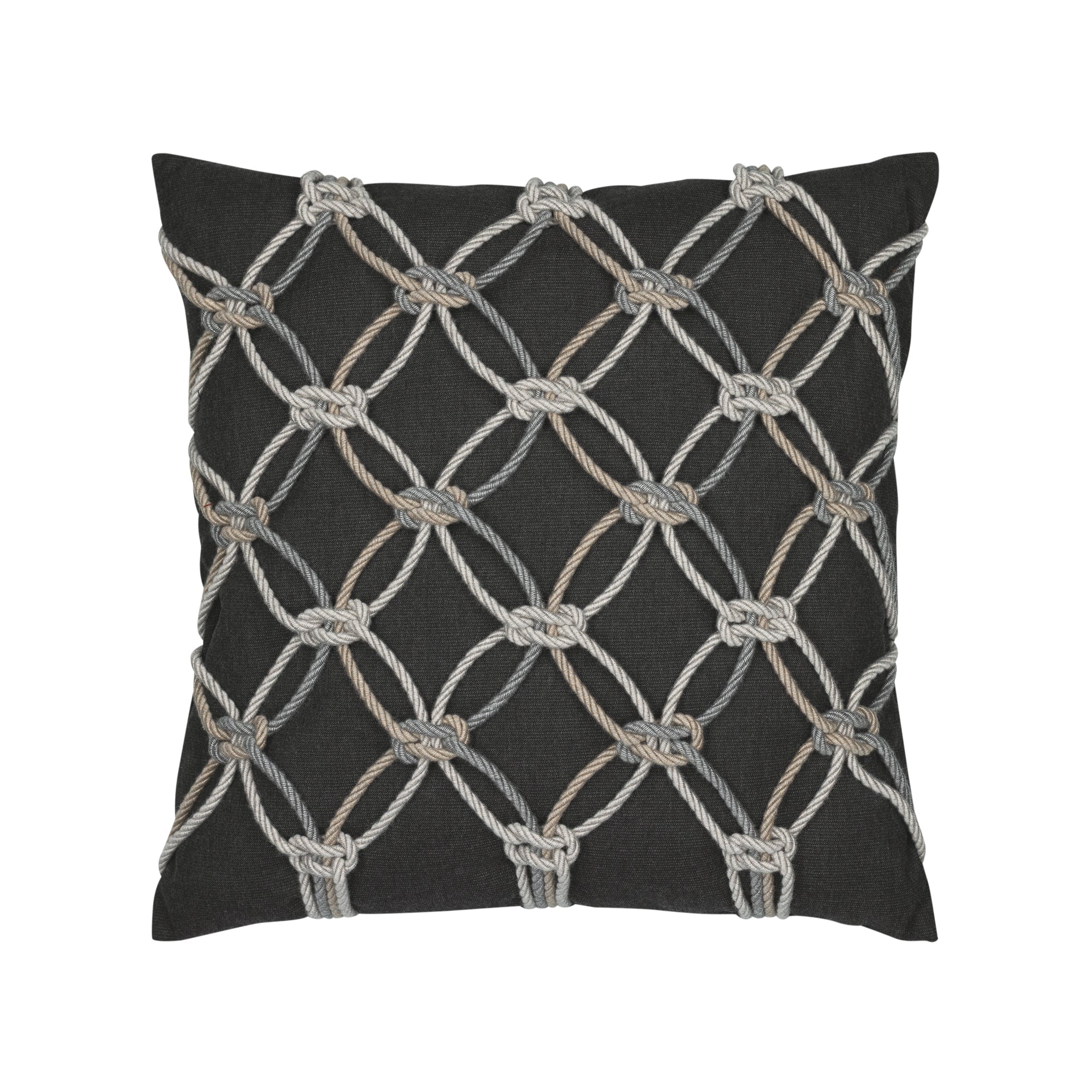 Black outdoor pillow with diamond stitch pattern, lumbar size for elegant outdoor seating