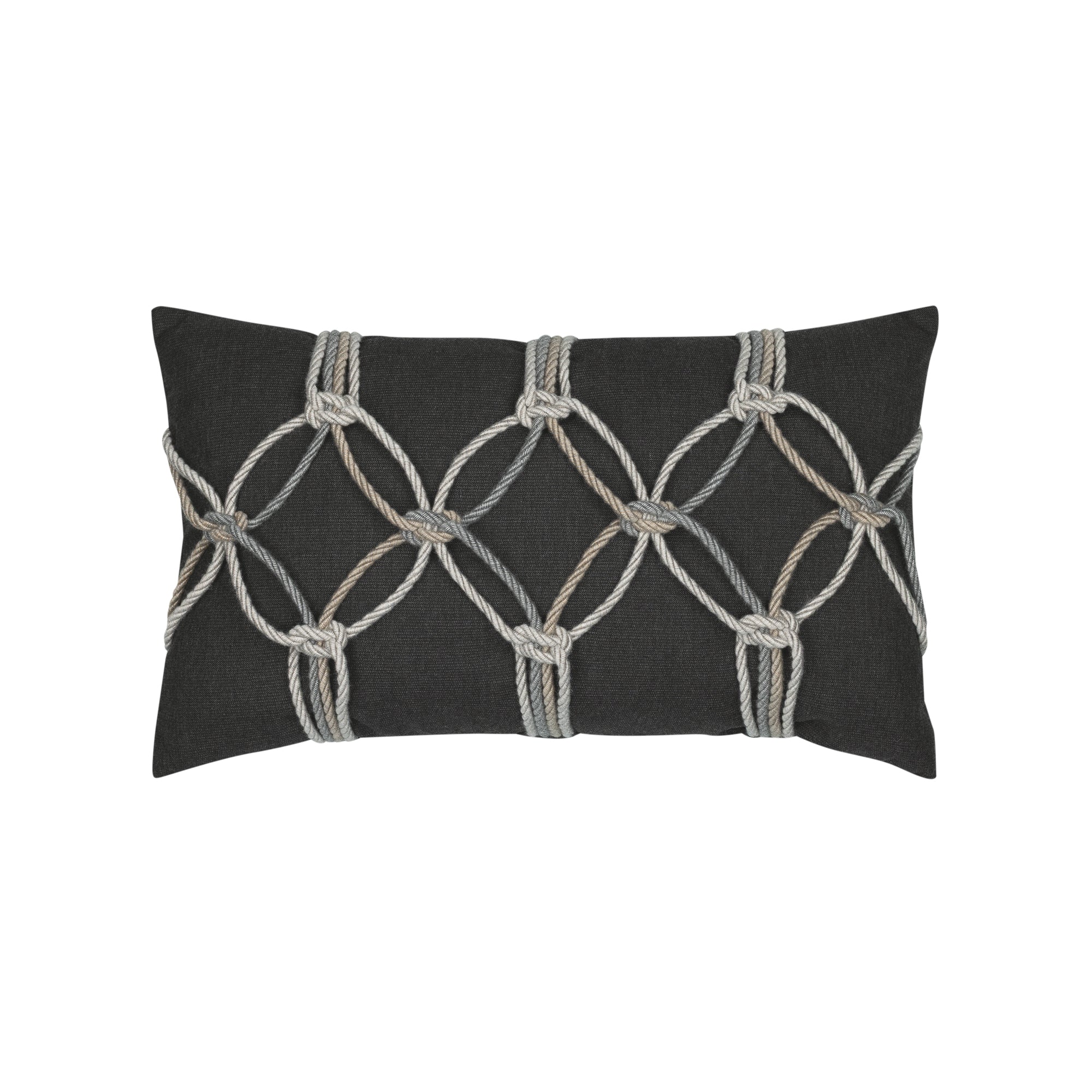 Black outdoor pillow with diamond stitch pattern, square size for bold outdoor styling