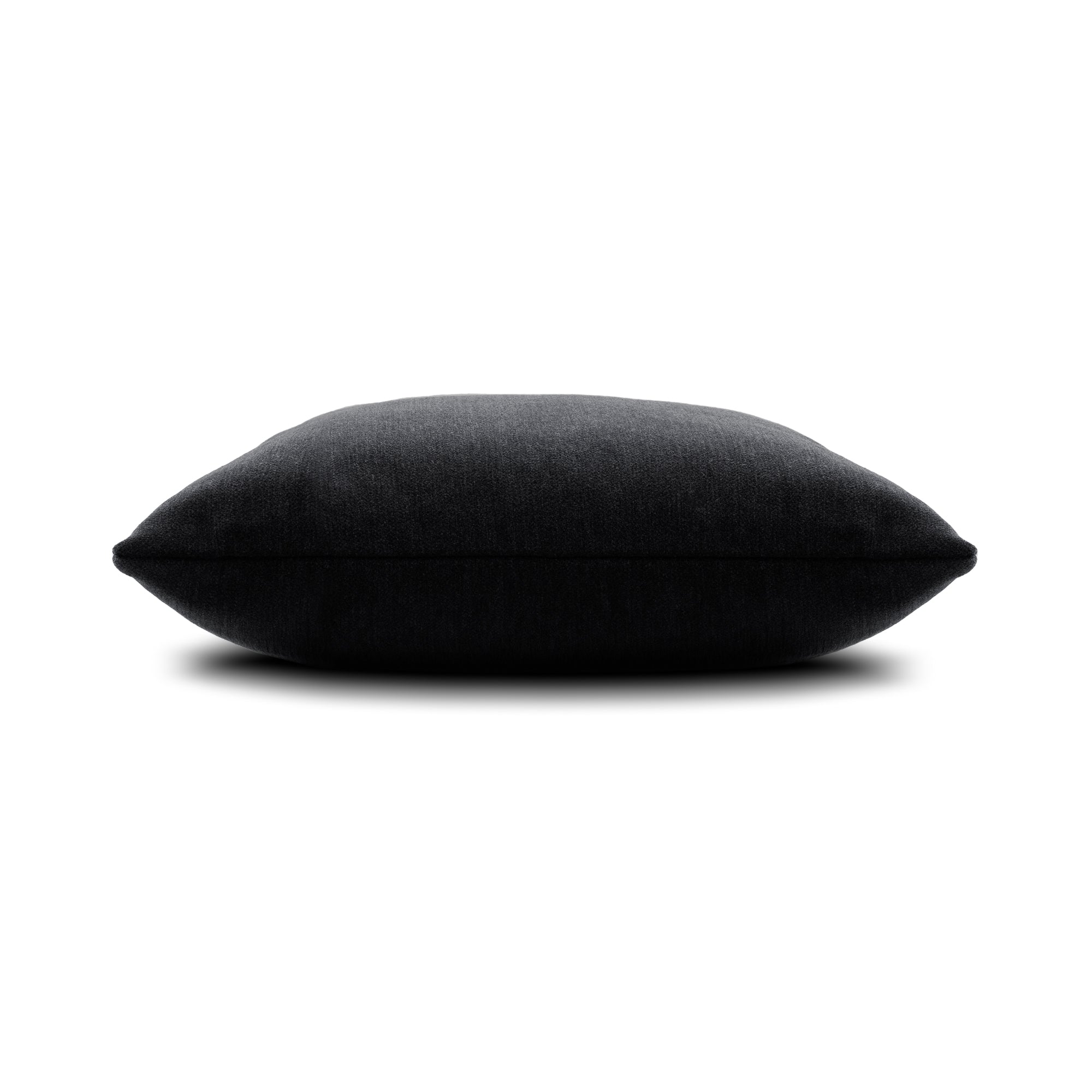 Side image of Charcoal velour outdoor pillow square size for bold indoor and outdoor decor