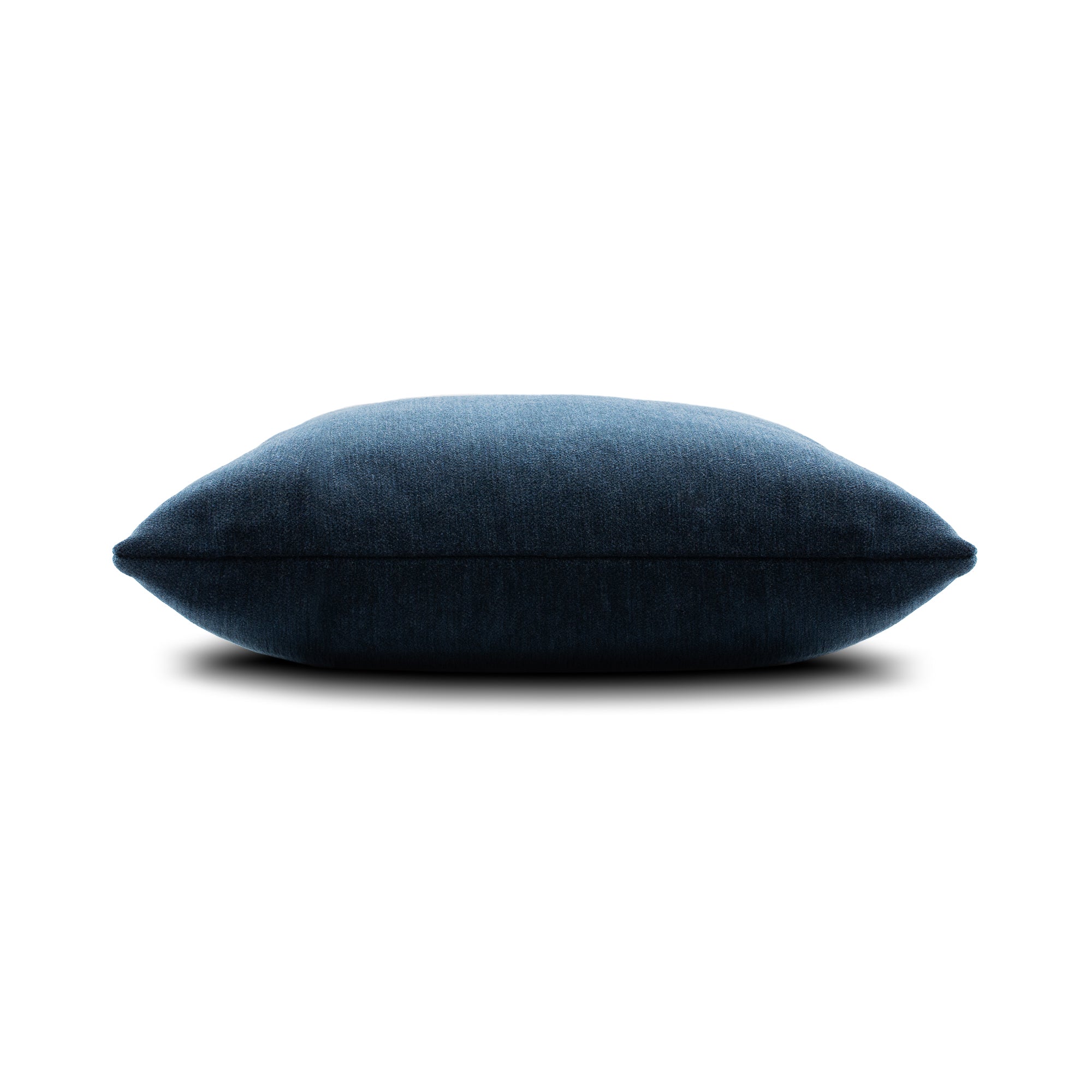 Side image of Indigo velour outdoor pillow square size for modern indoor and outdoor decor