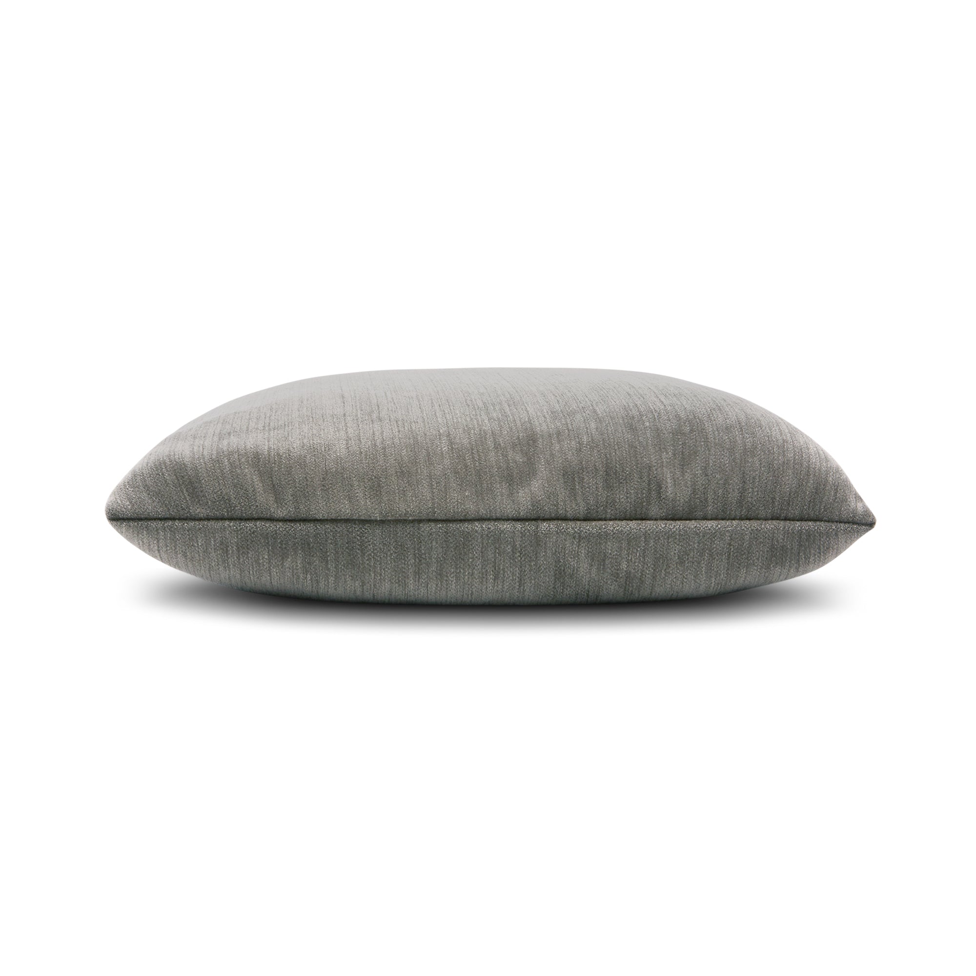 Side image of Pewter velour outdoor pillow square size for classic indoor and outdoor decor