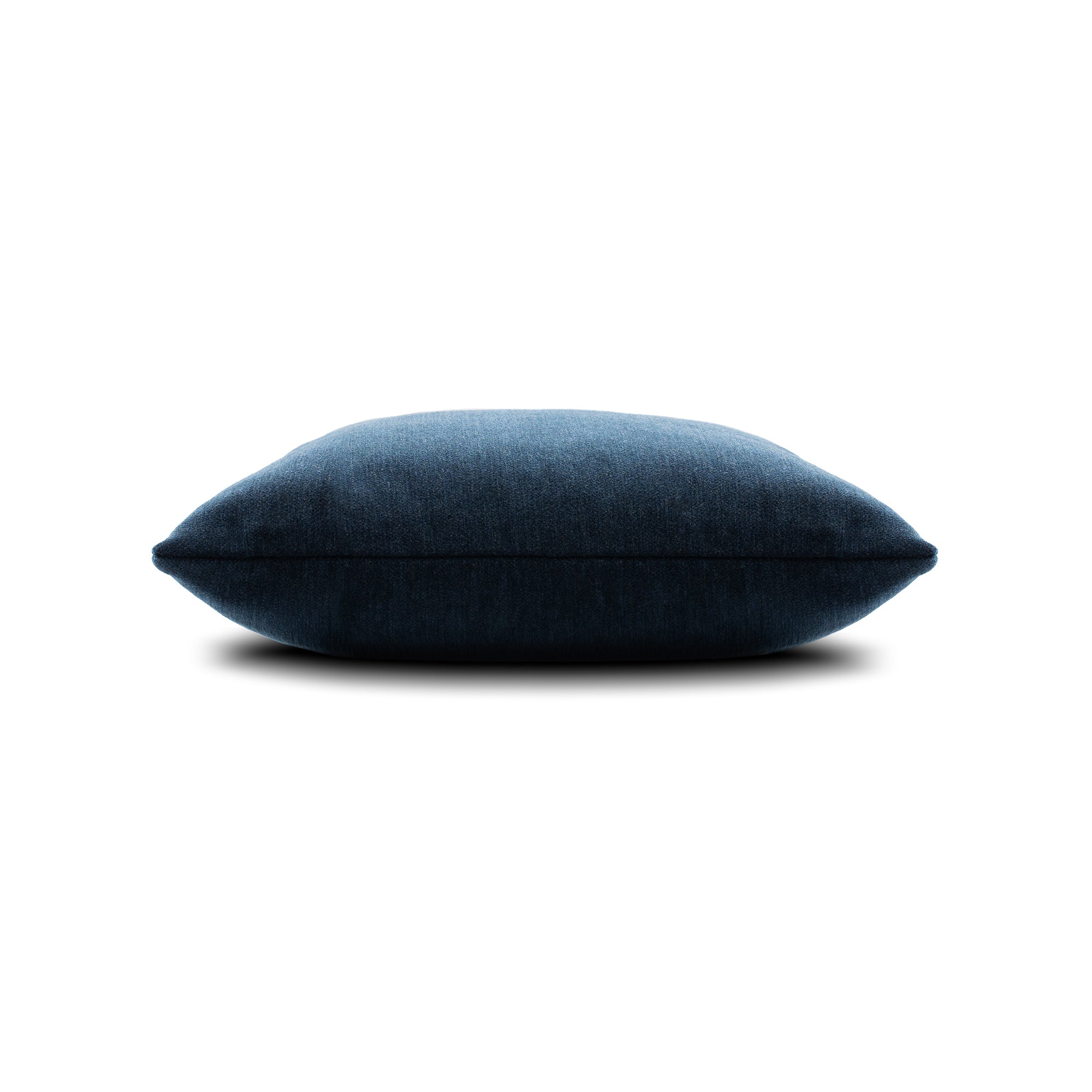 Side image of Indigo velour outdoor pillow square size for elegant indoor and outdoor decor