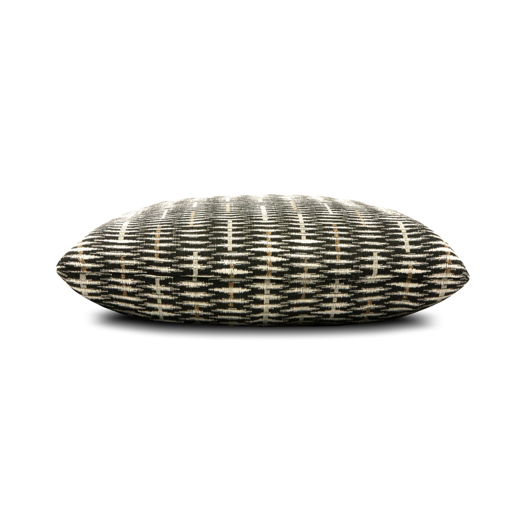 Side image of Black lattice outdoor pillow square size for bold patio decor by Elaine Smith