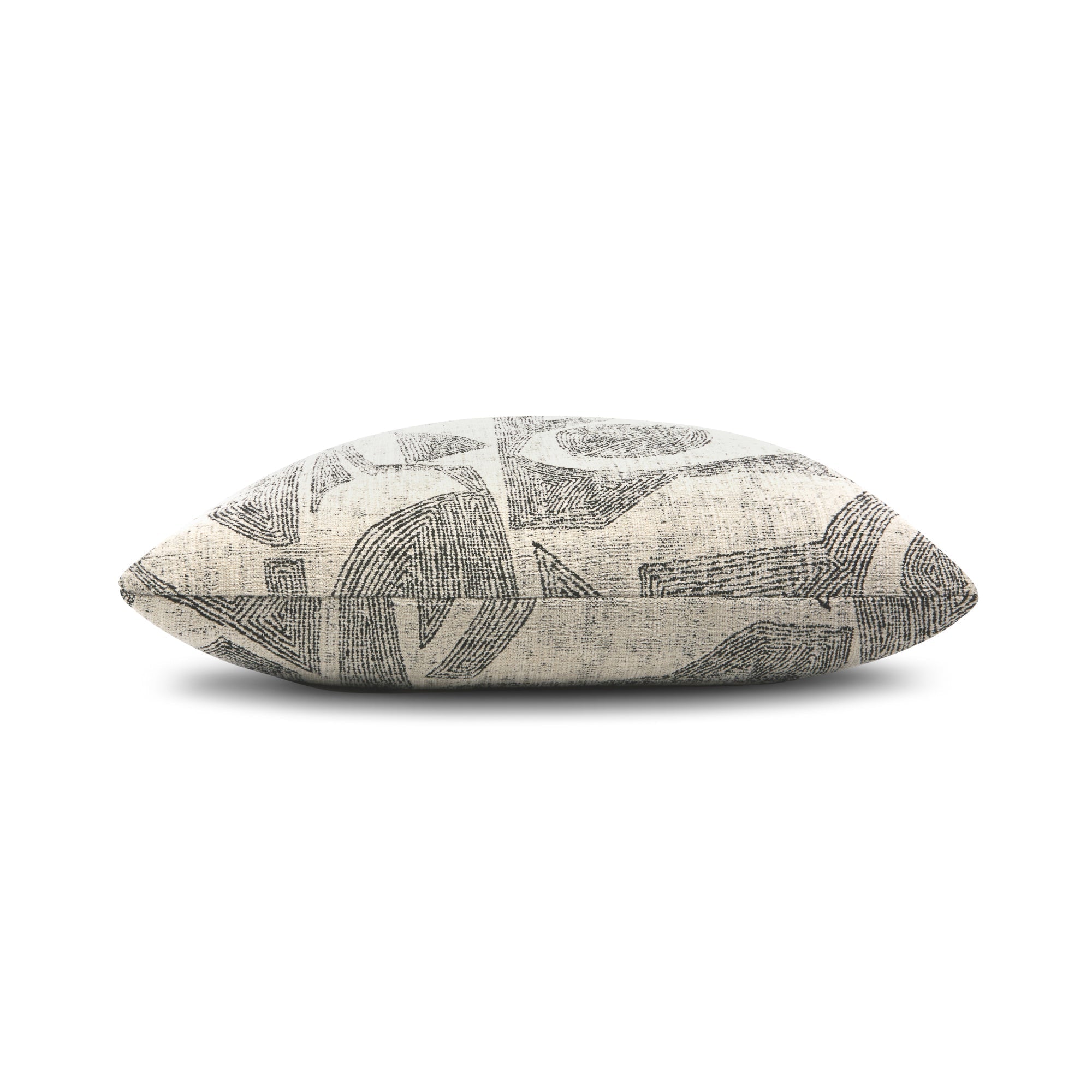 Side image of Beige outdoor pillow with damask pattern square size for timeless patio decor