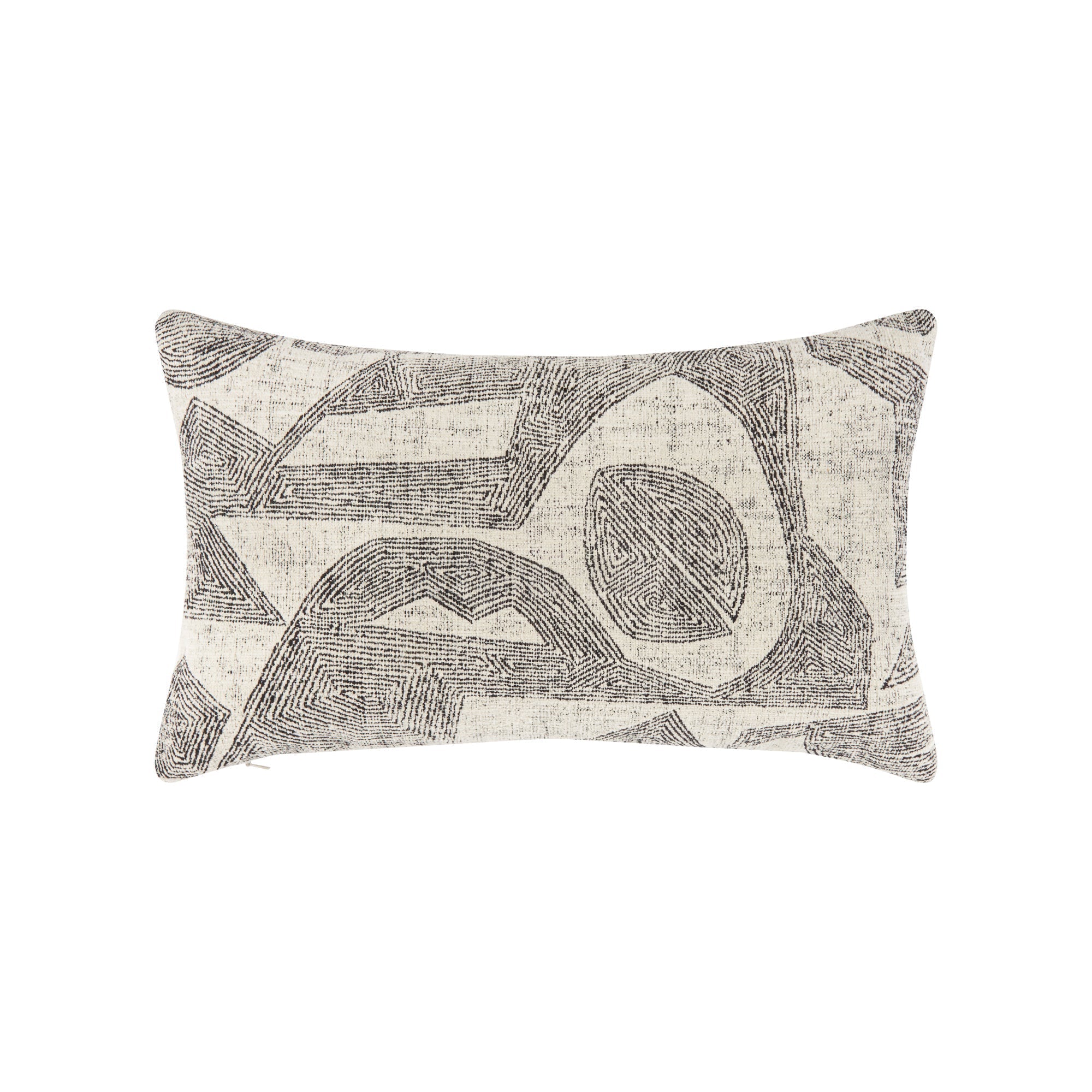 Beige & Black outdoor pillow with damask pattern lumbar size for classic patio decor