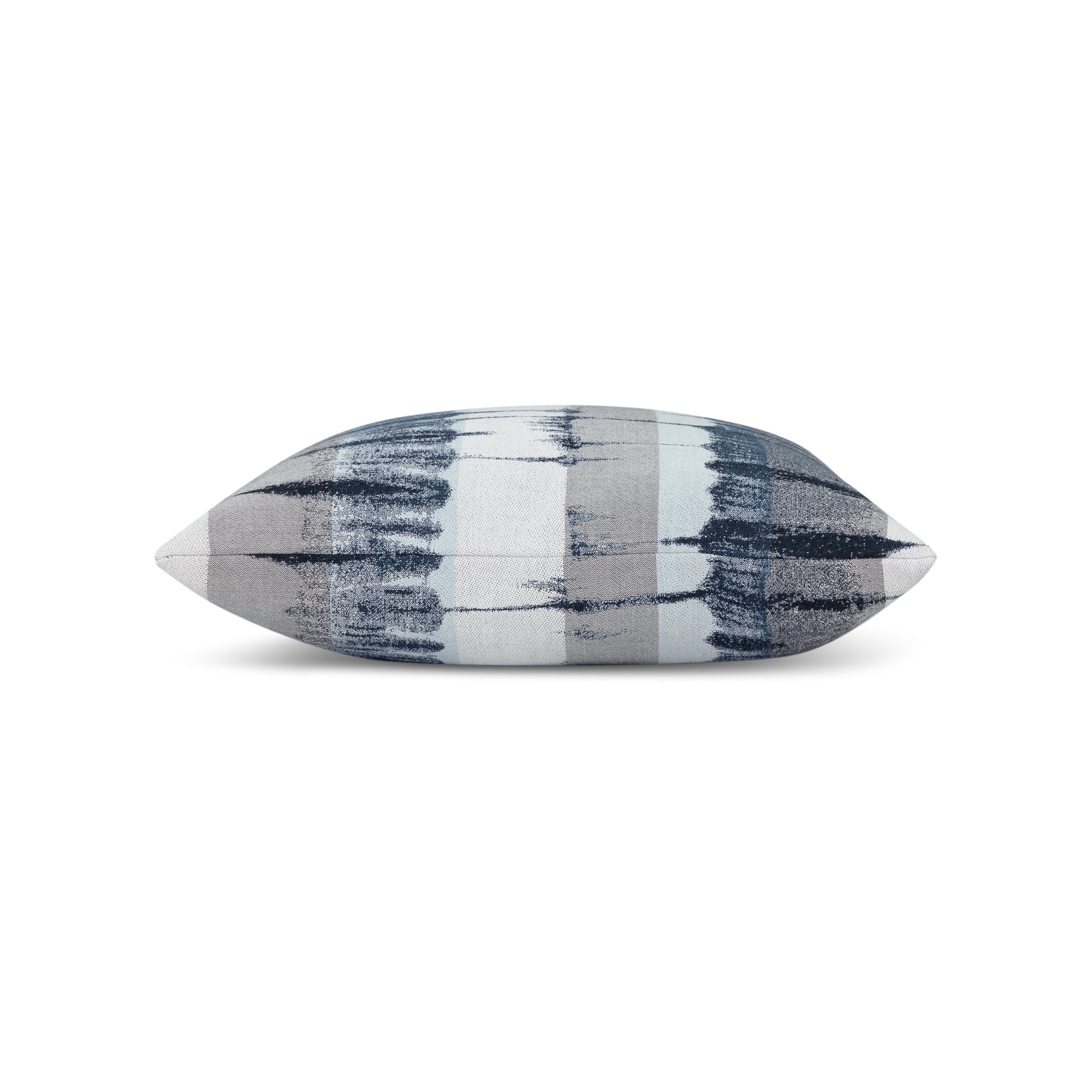 Side image of Blue and gray ombre pillow lumbar size for elegant indoor and outdoor decor