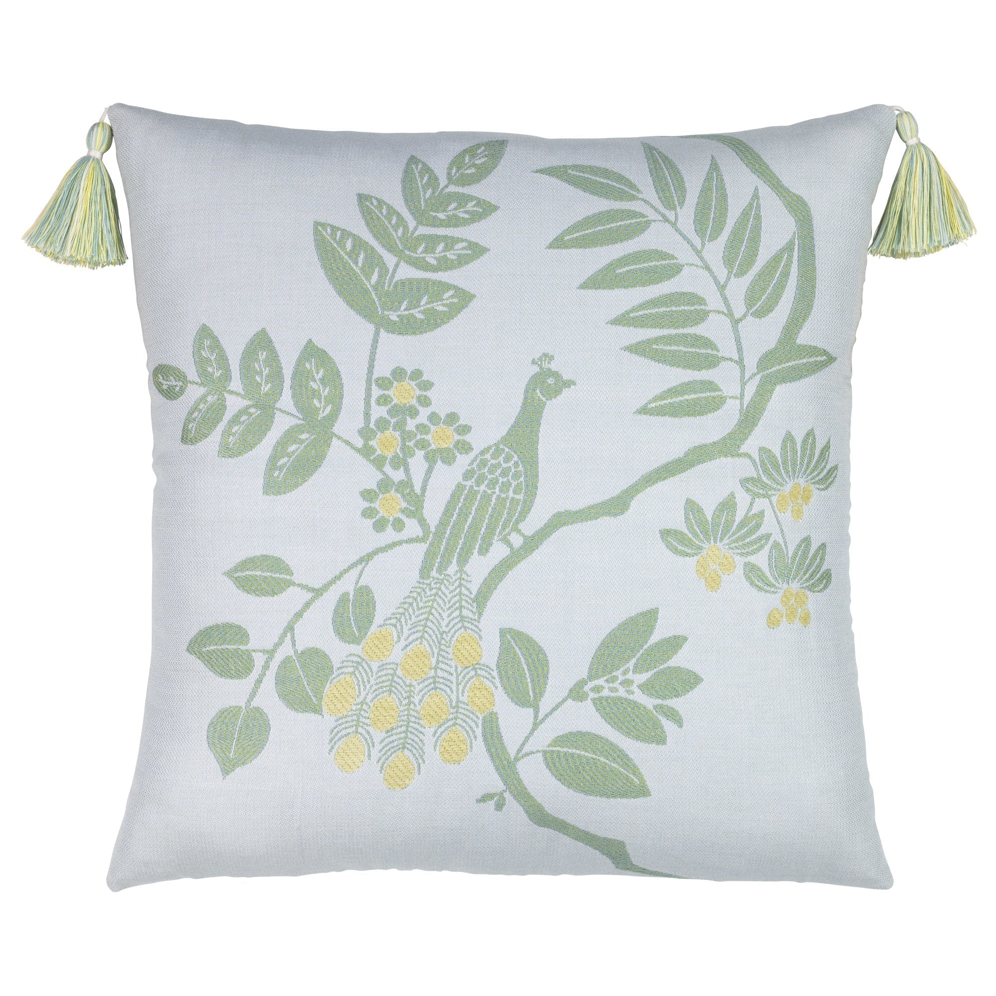 Green leaf motif pillow in square size for nature inspired indoor and outdoor decor