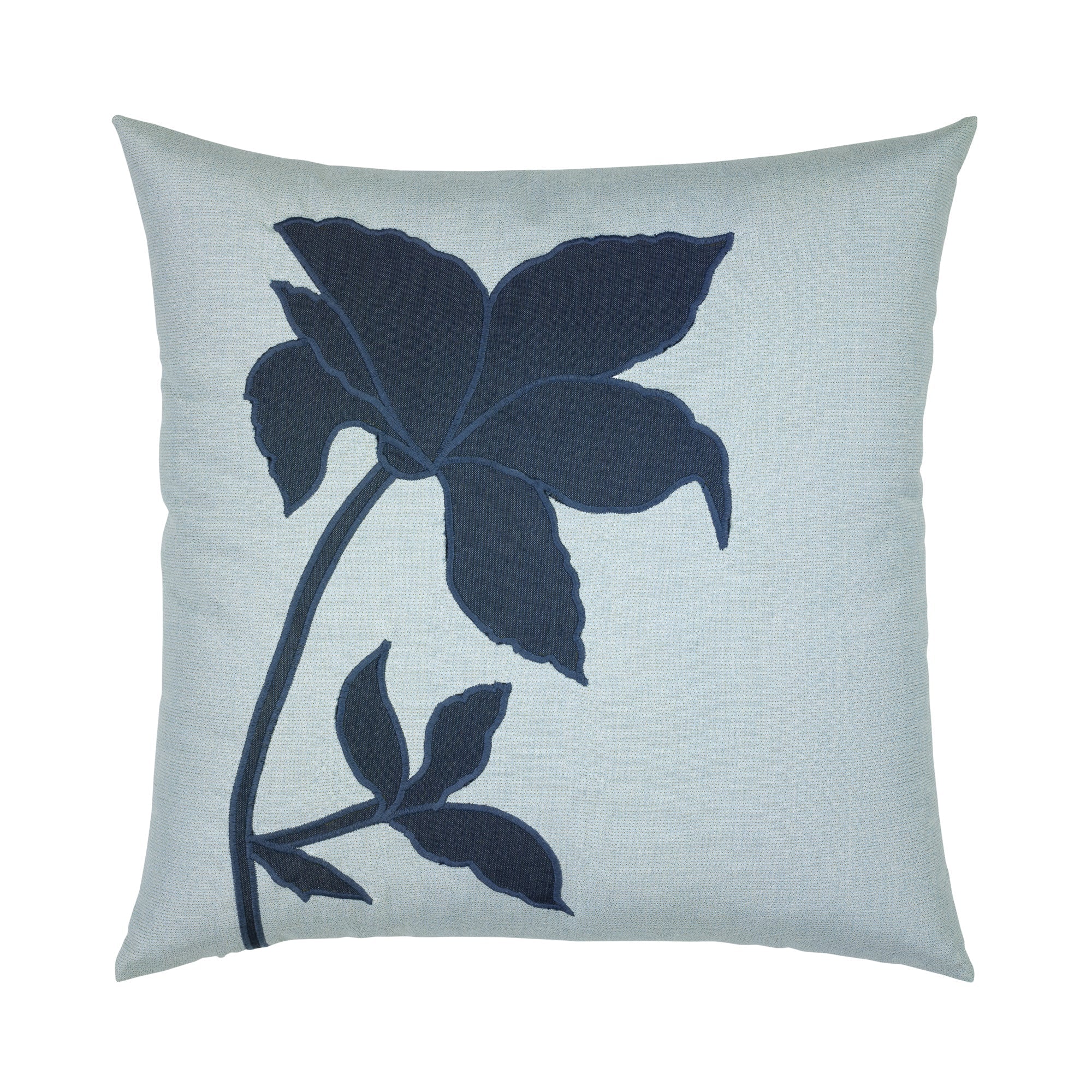 Navy outdoor pillow with oversized floral print for luxury outdoor seating by Elaine Smith