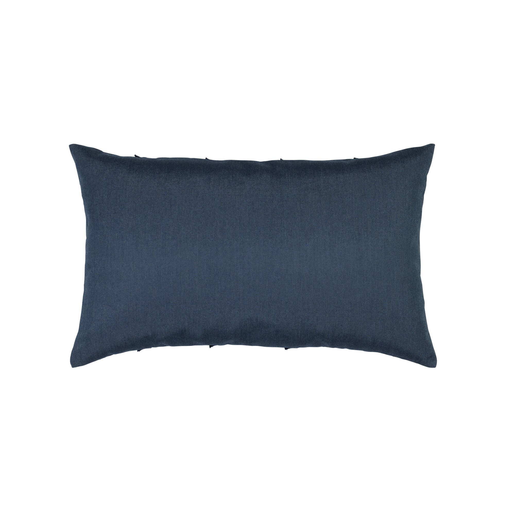 Back image of Indigo solid pillow with fringe detailing lumbar size for coastal indoor and outdoor decor