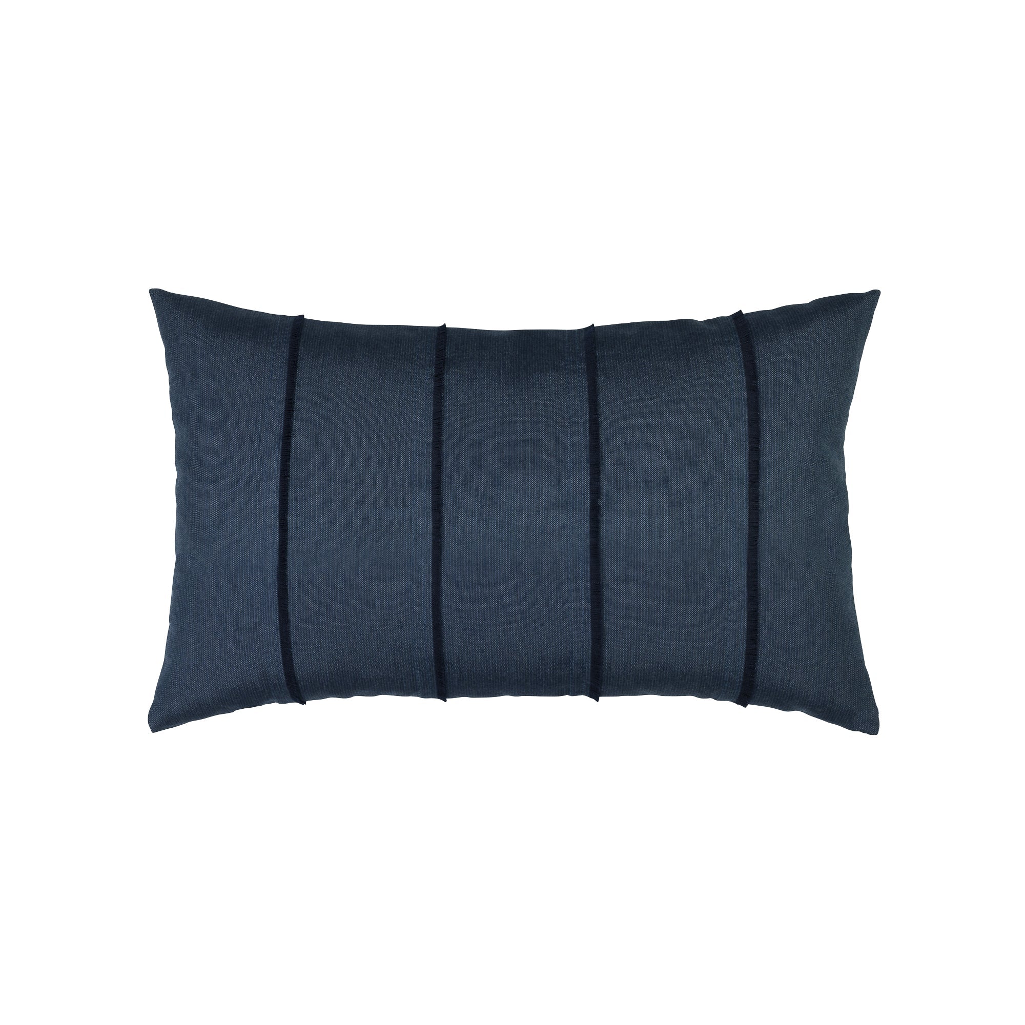 Indigo solid pillow with fringe detailing lumbar size for coastal indoor and outdoor decor