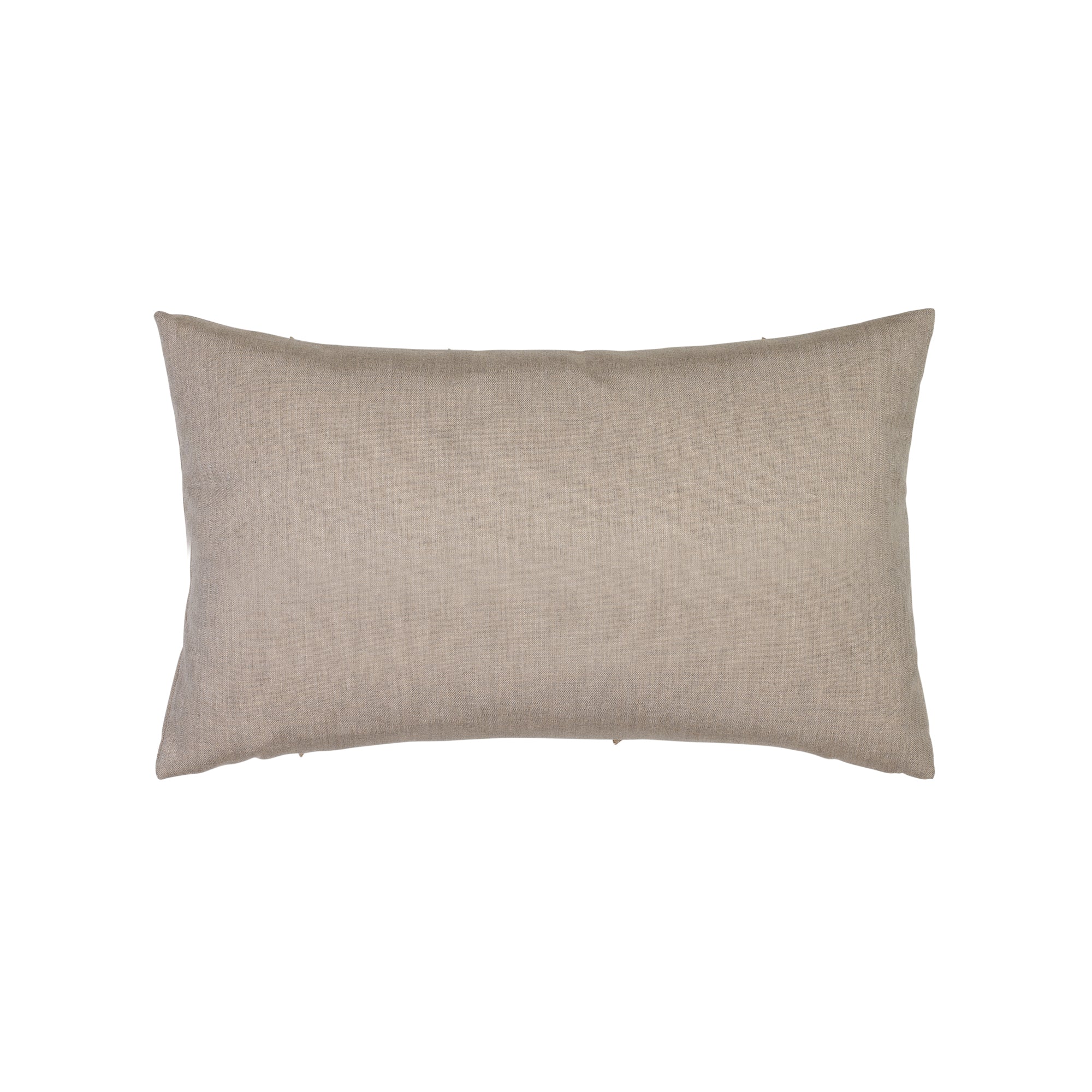 Back image of Sand solid pillow with fringe detailing in lumbar size for neutral indoor and outdoor decor by Elaine Smith