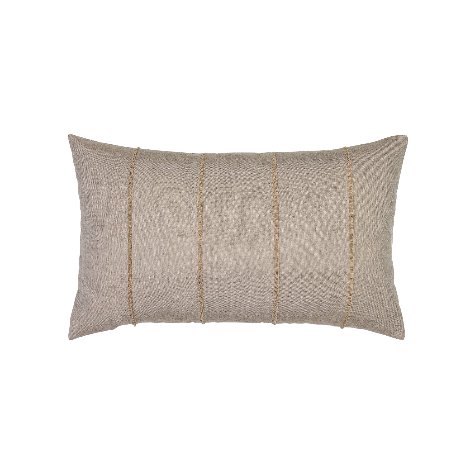 Sand solid pillow with fringe detailing in lumbar size for neutral indoor and outdoor decor by Elaine Smith