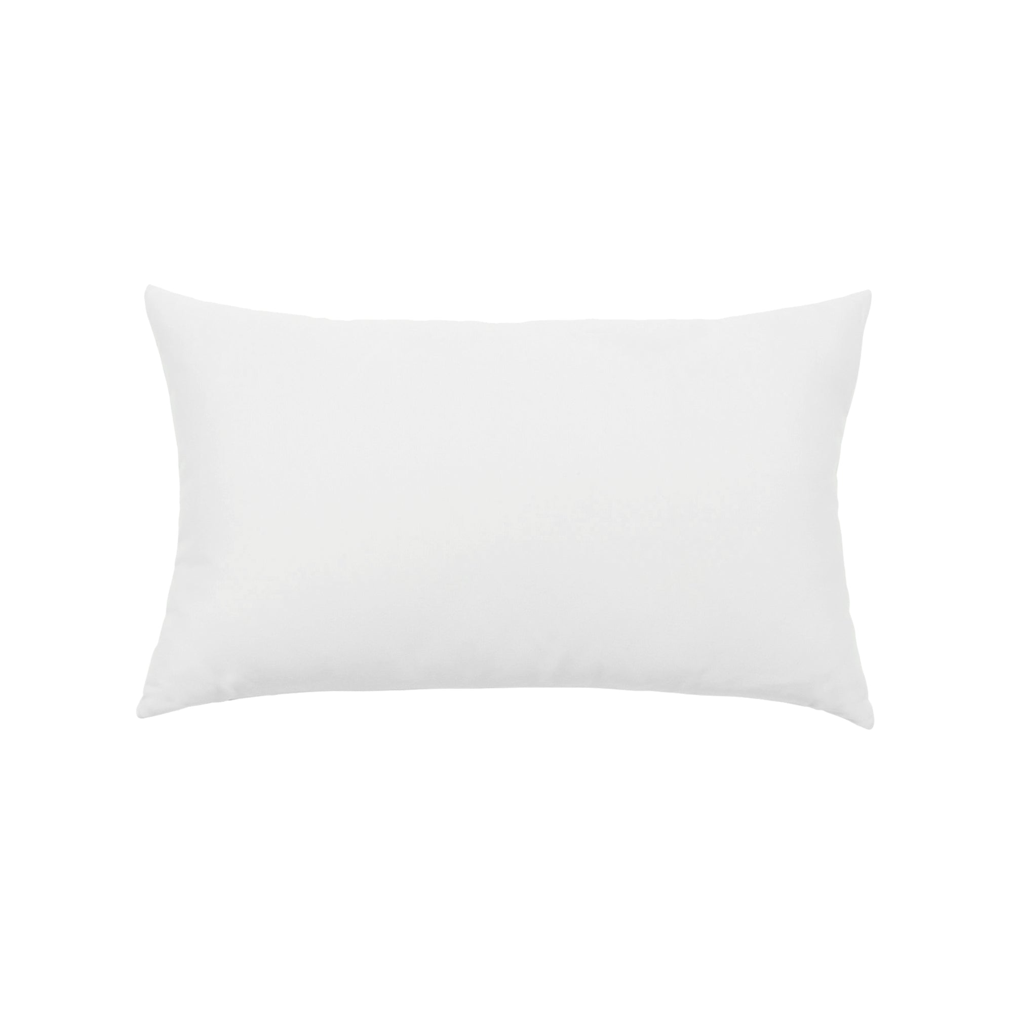 Back image of White pillow with teal greek key band in lumbar size for indoor and outdoor décor