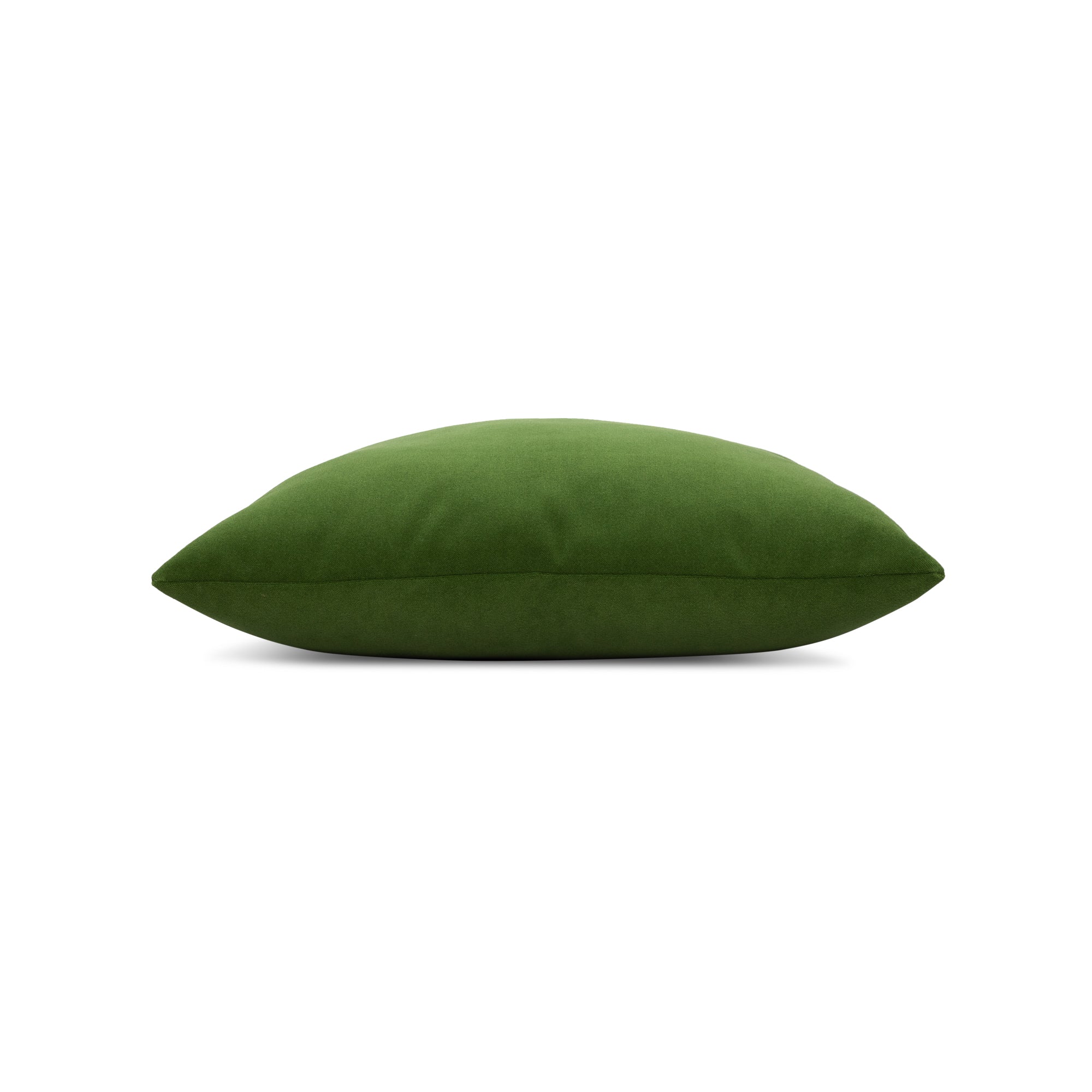 Side image of Ivy green velvet pillow with textured finish for stylish patio decor